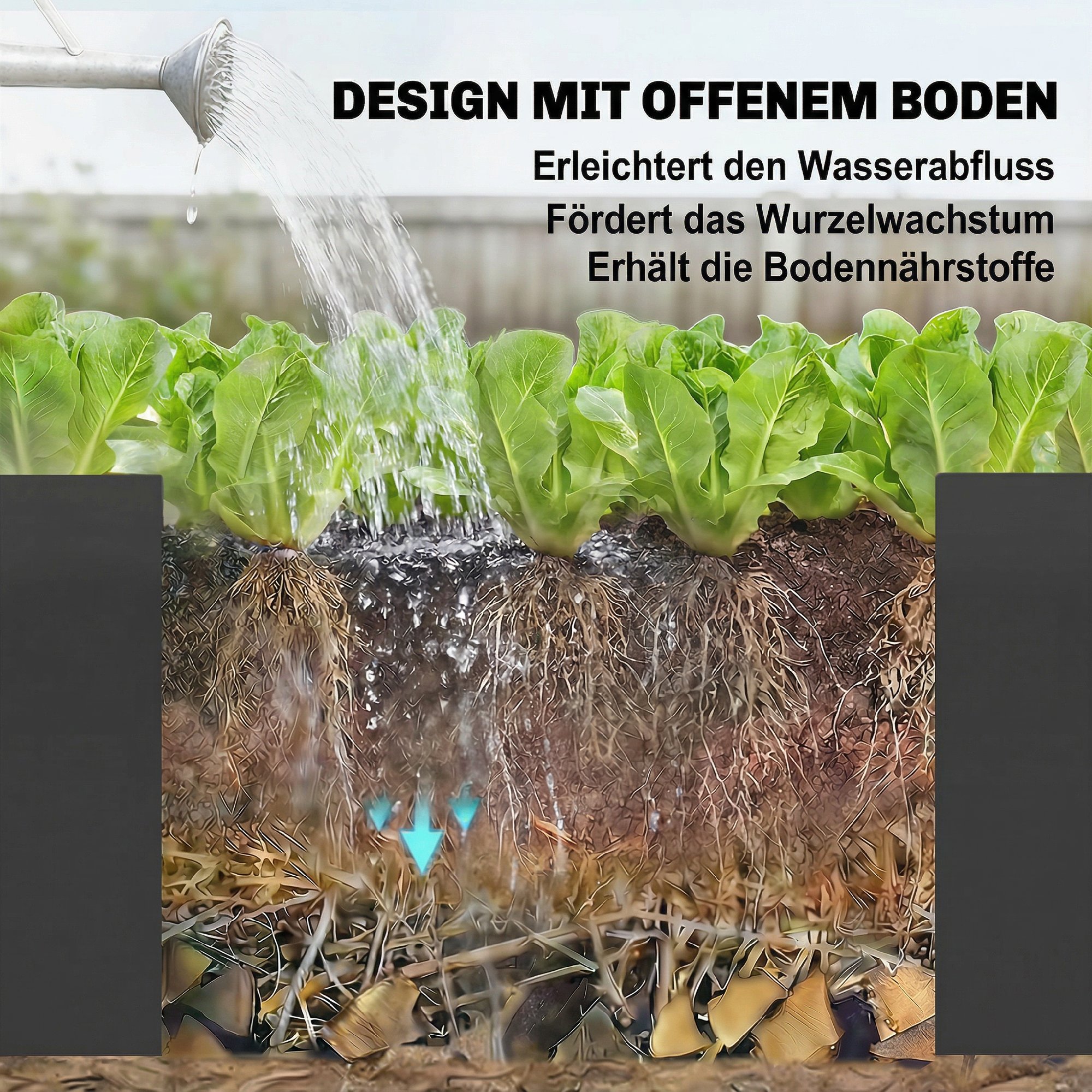 Hochbeet L-förmig Blumenhochbeet witterungsbeständig, Pflanzbeet Frühbeet aus Verzinkter Stahl 150 x 150 x 55 cm Schwarz