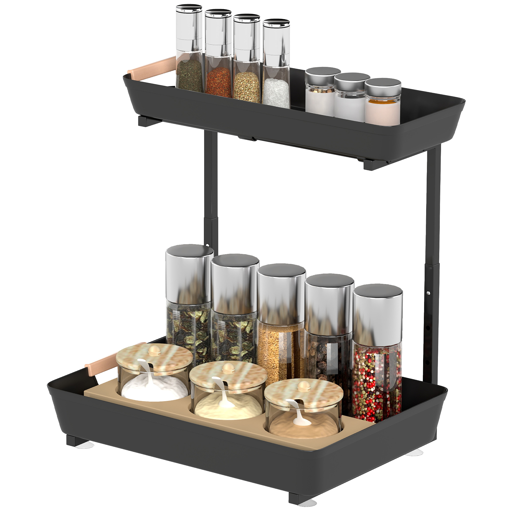 Küchenregal, Höhenverstellbar Standregal mit 2 Körbe, Kaffeebar 40 x 30 x 33,5-42 cm Küchenregal, Höhenverstellbar Standregal mit 2 Körbe, Kaffeebar 40 x 30 x 33,5-42 cm