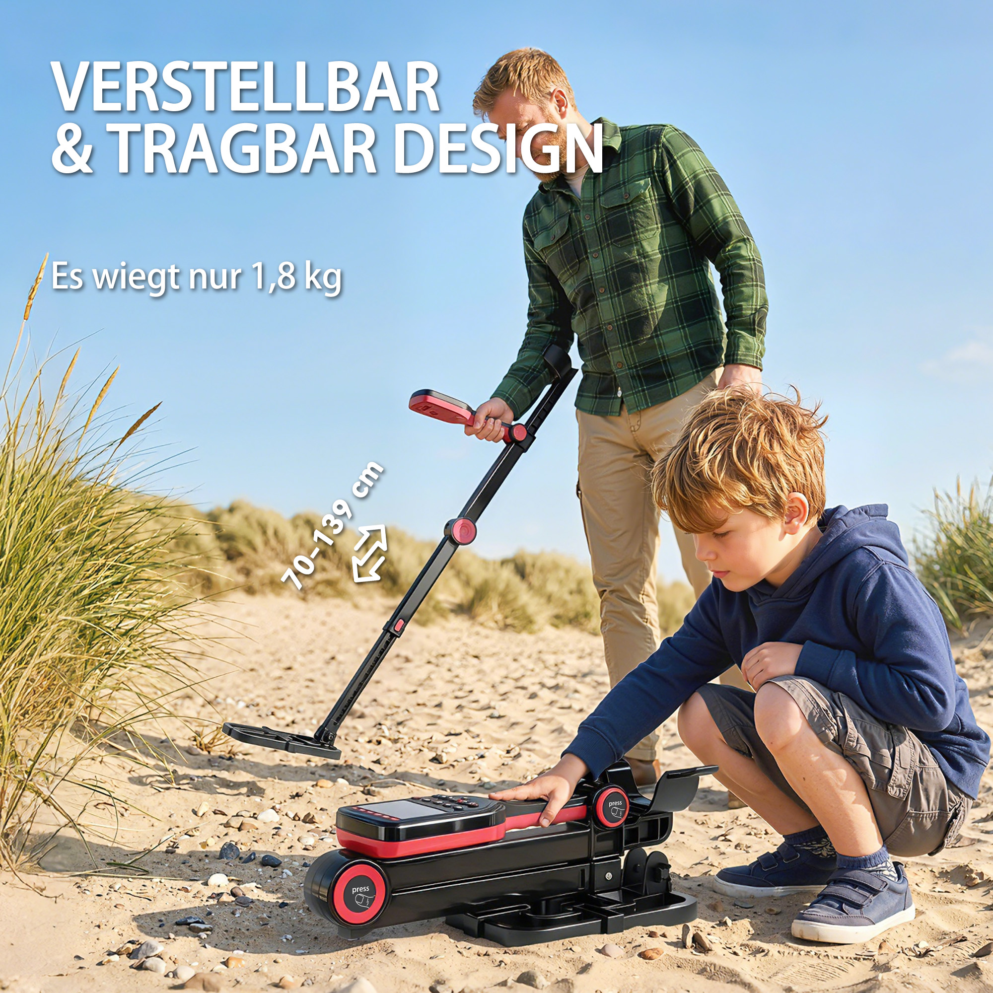 Metalldetektor IP68 Wasserdicht faltbar Metallsuchgerät mit 4 Modi Kopfhörer Schaufel Tragetasche LCD-Display