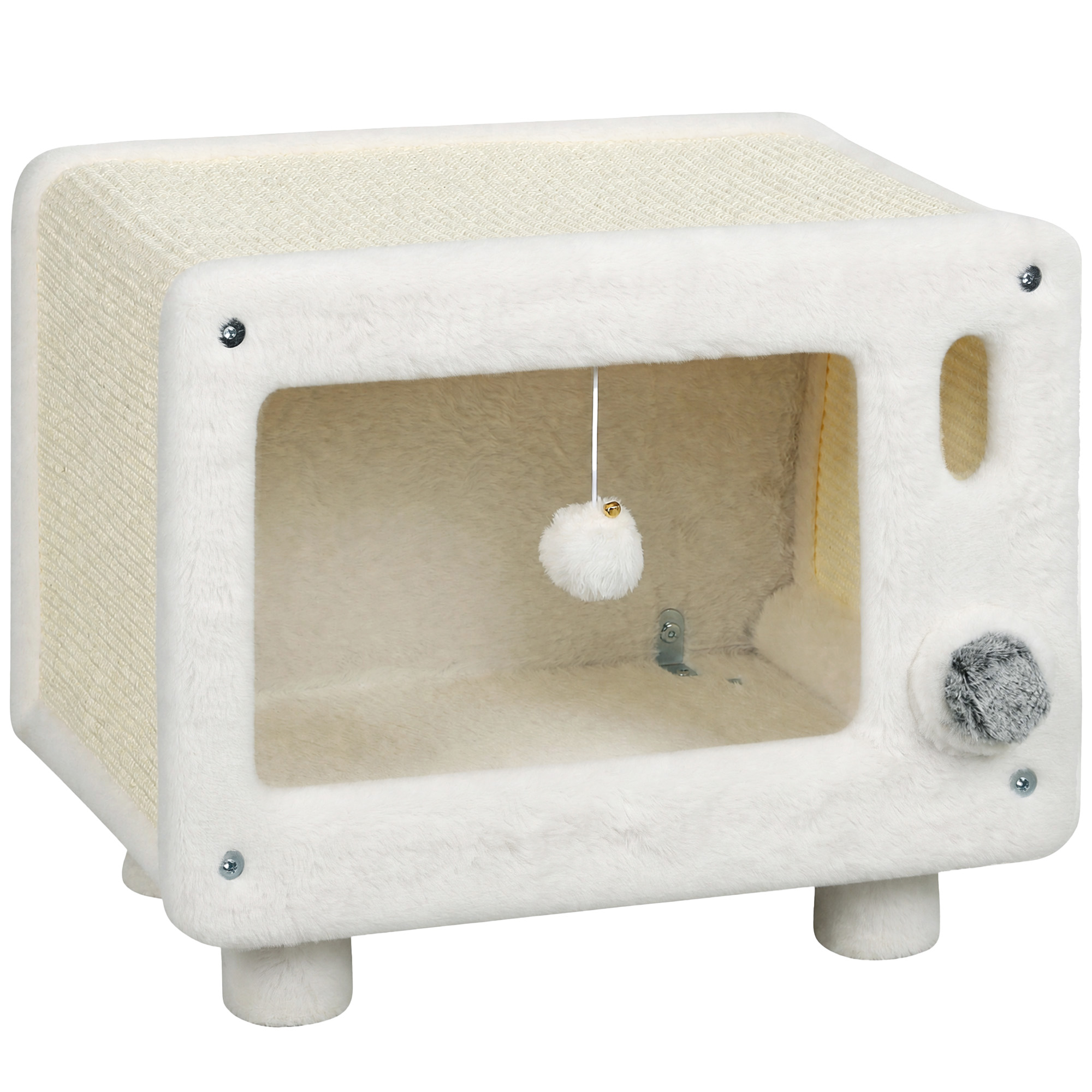 Katzenhaus im TV-Design, Katzenhöhle mit Hängematte und Spielball, Sisal-Kratzmatte, für Katzen bis 7 kg 50 x 33 x 42 cm