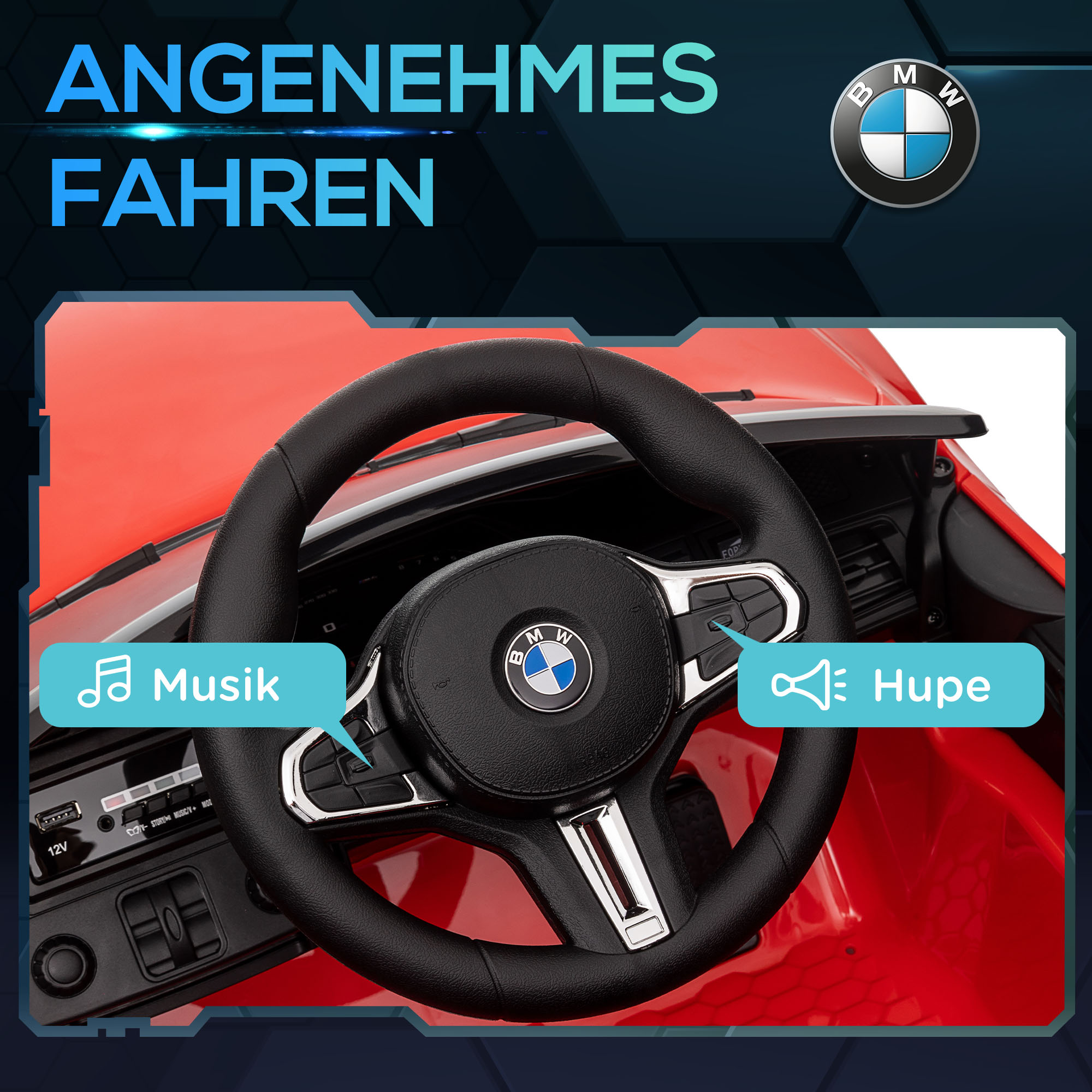 Elektro-Kinderauto BMW M4, Sound & Licht, 3-5 km/h, inkl. Fernsteuerung, für 3-5 Jahre, Rot