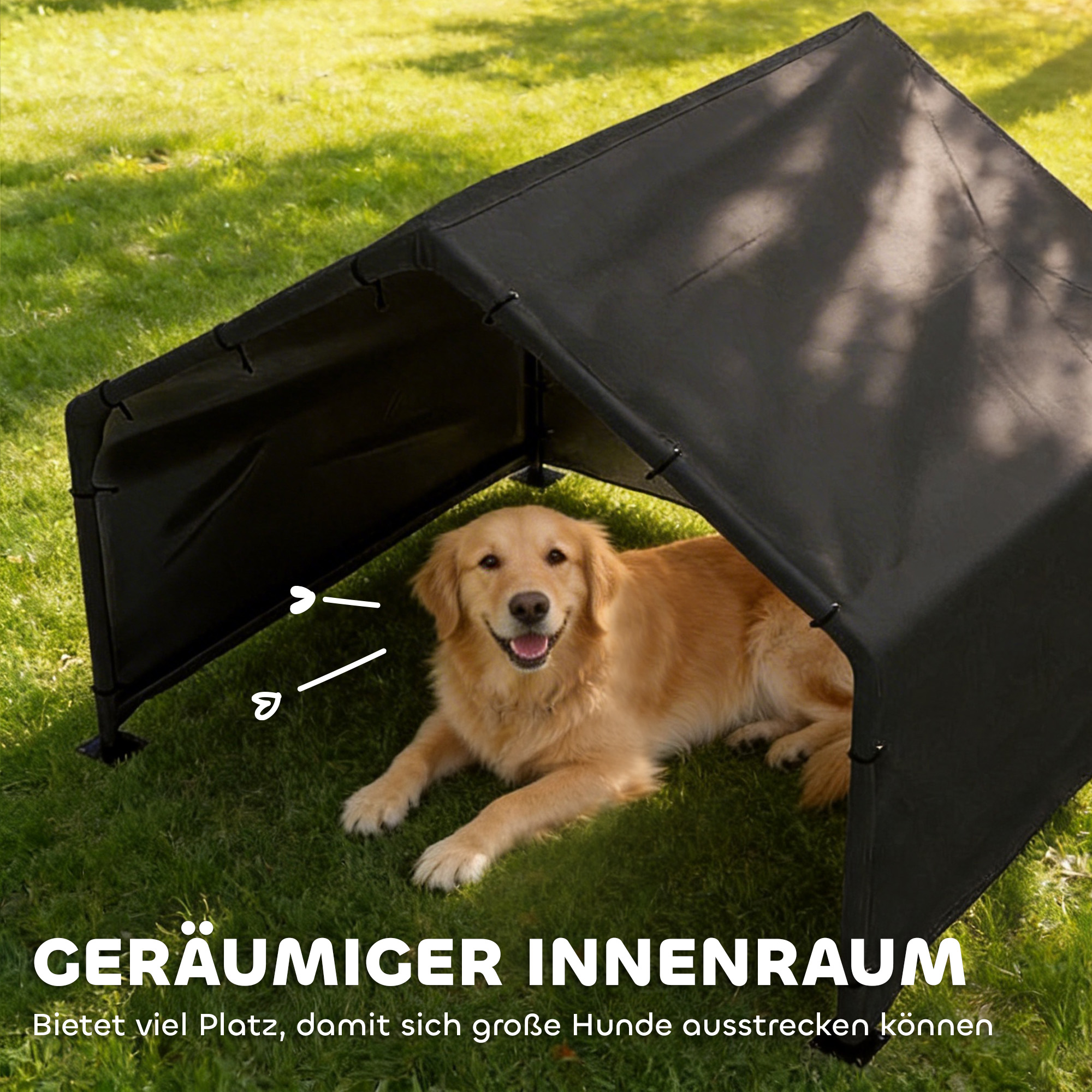 Hundehütte Hundehaus mit wasser- und UV-beständiger Überdachung, für Hunde bis 30 kg 125 x 110 x 93 cm Schwarz