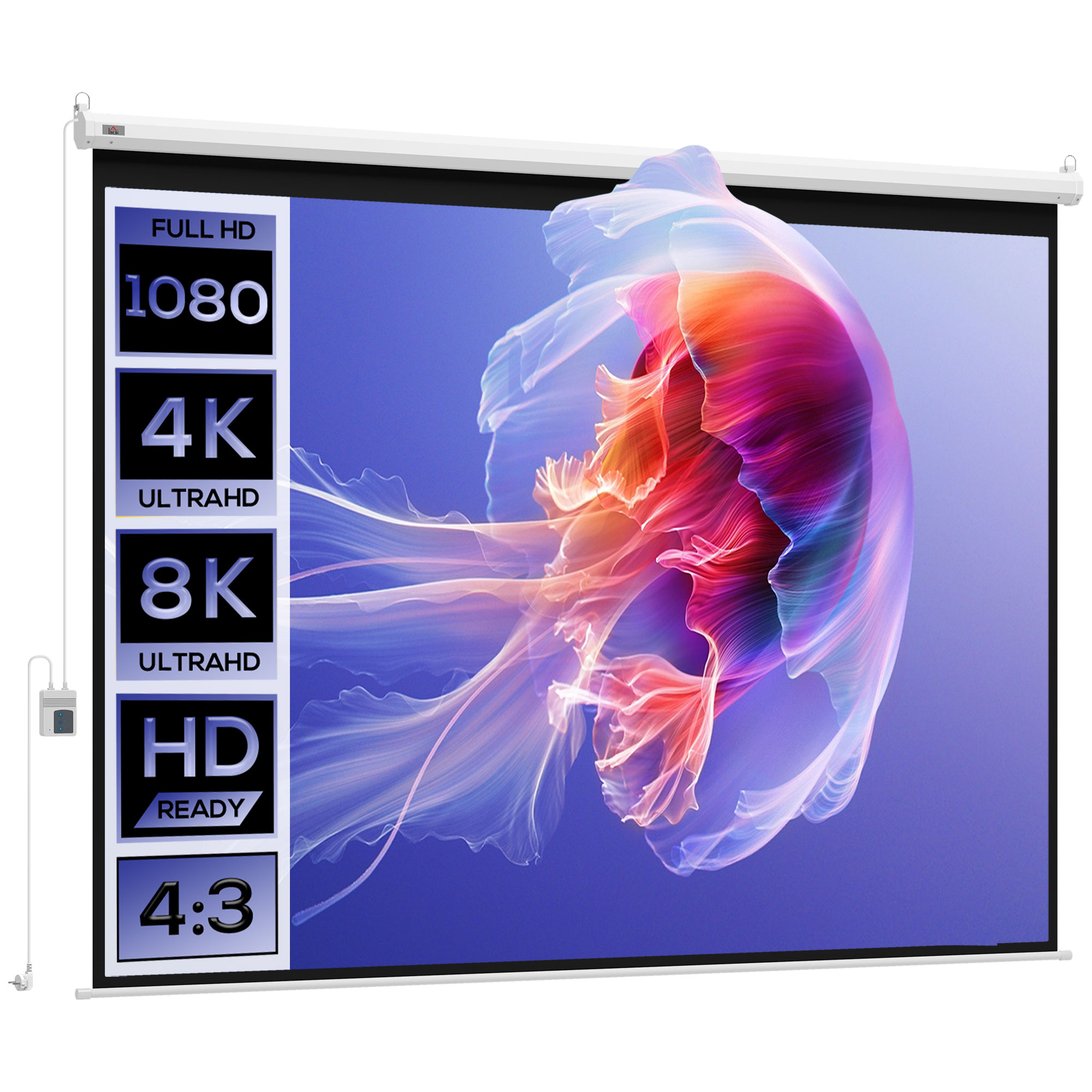 Beamer-Leinwand, inkl. Fernbedienung, 84 Zoll, 4:3 Format, 171x130 cm, Weiß