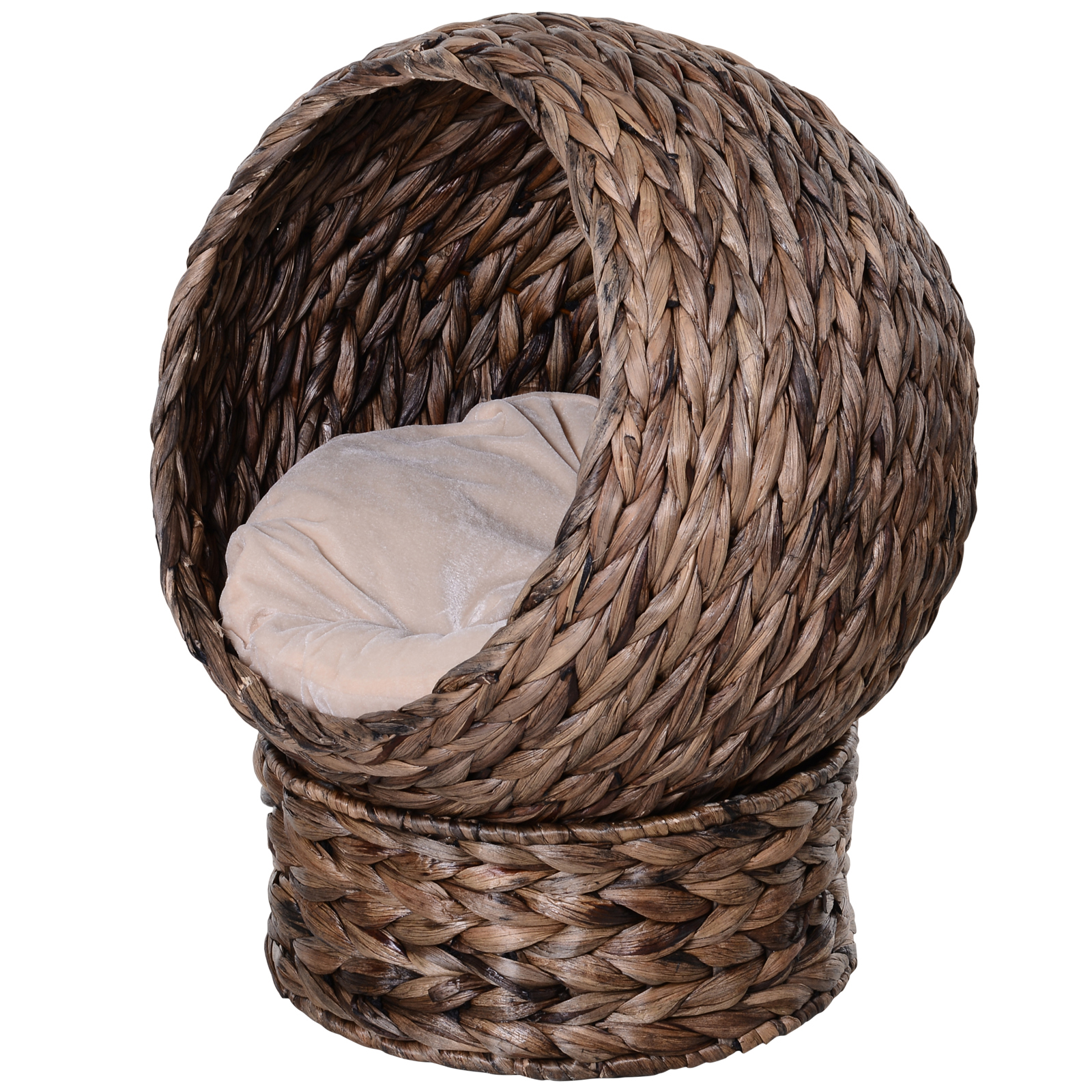 Katzenkorb aus Wasserhyazinthe inkl. Kissen, Katzenbett, Haustierbett,50 cm x 42 cm x 60 cm, Braun + Beige Katzenkorb aus Wasserhyazinthe inkl. Kissen, Katzenbett, Haustierbett,50 cm x 42 cm x 60 cm, Braun + Beige