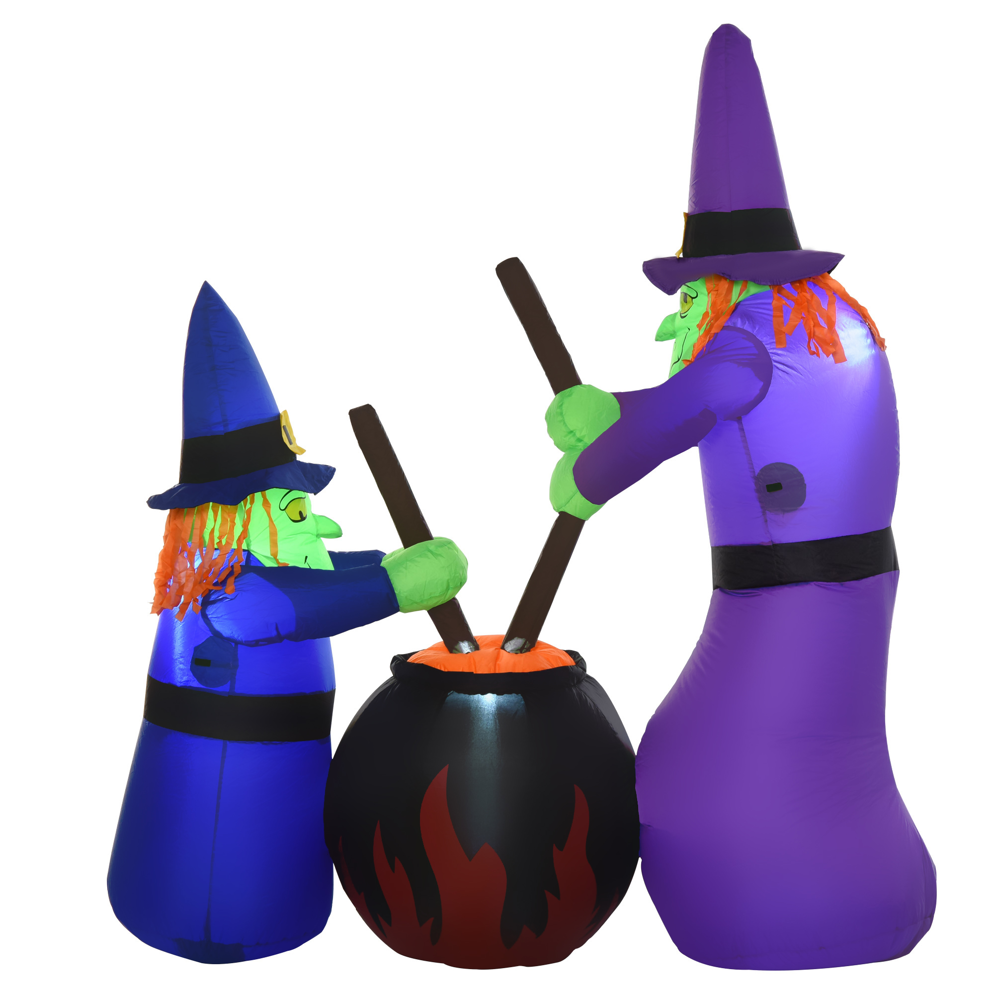 aufblasbare Hexen Hexenkessel Figur Luftfigur Halloween Deko mit LED Beleuchtung, Polyester, 170x60x180cm
