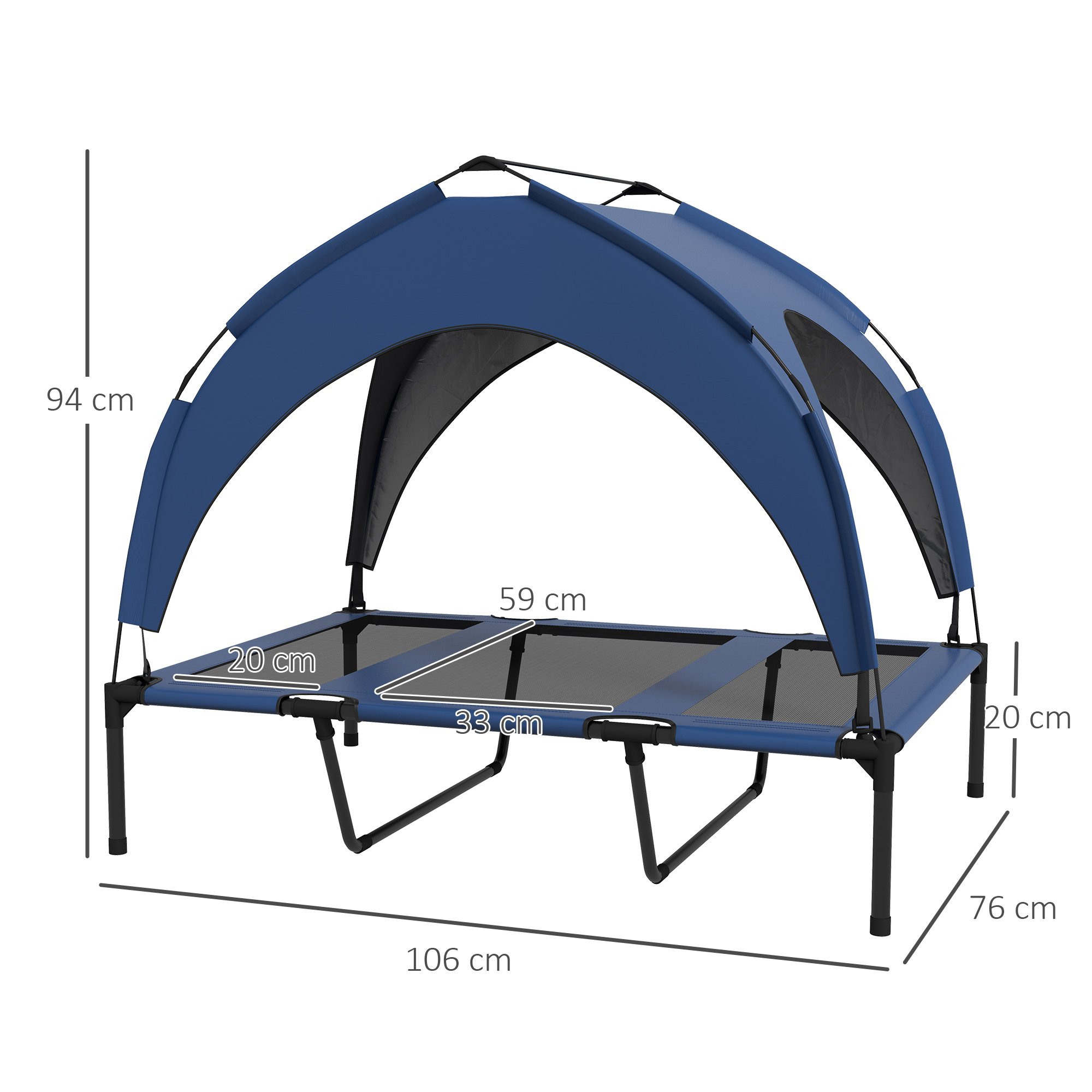Hundebett Outdoor-Hundebett, wetterbeständig, erhöhtes Gestell, 106 x 76 x 94 cm, Dunkelblau
