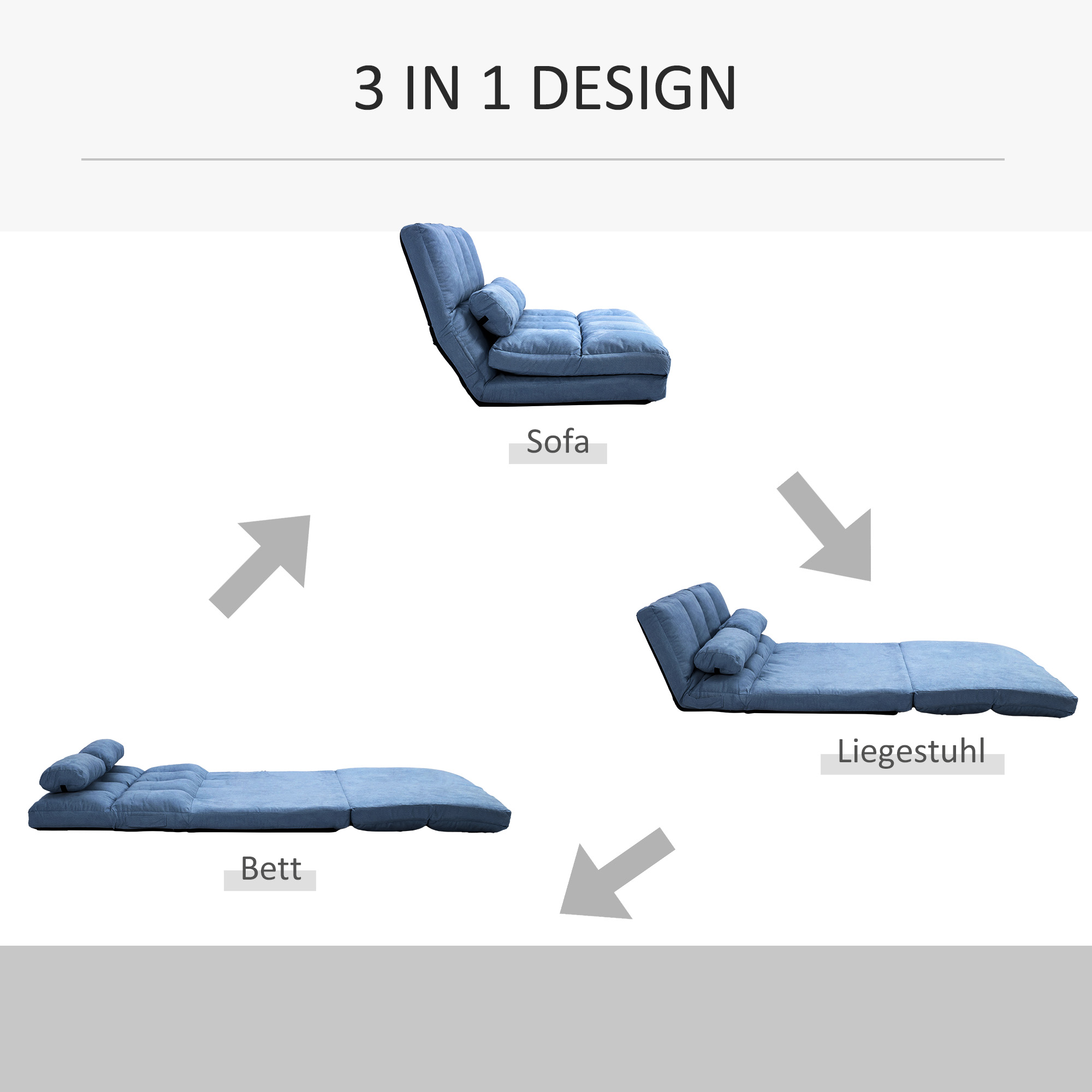 Bodensofa Schlafsofa Sofa, klappbar, verstellbare Rückenlehne, 102 cm x 73 cm x 60 cm , Blau