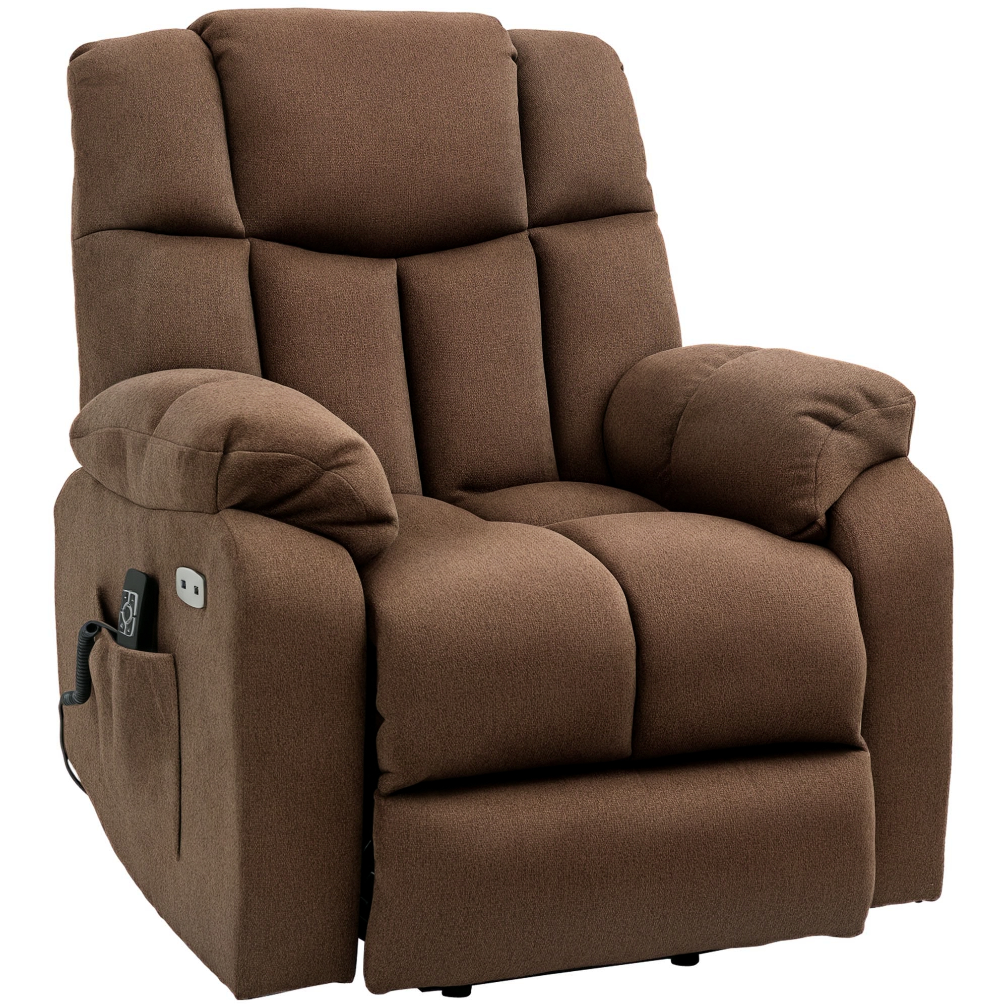 Aufstehsessel mit Liegefunktion und Fernbedienung 92 x 95 x 107 cm, Braun
