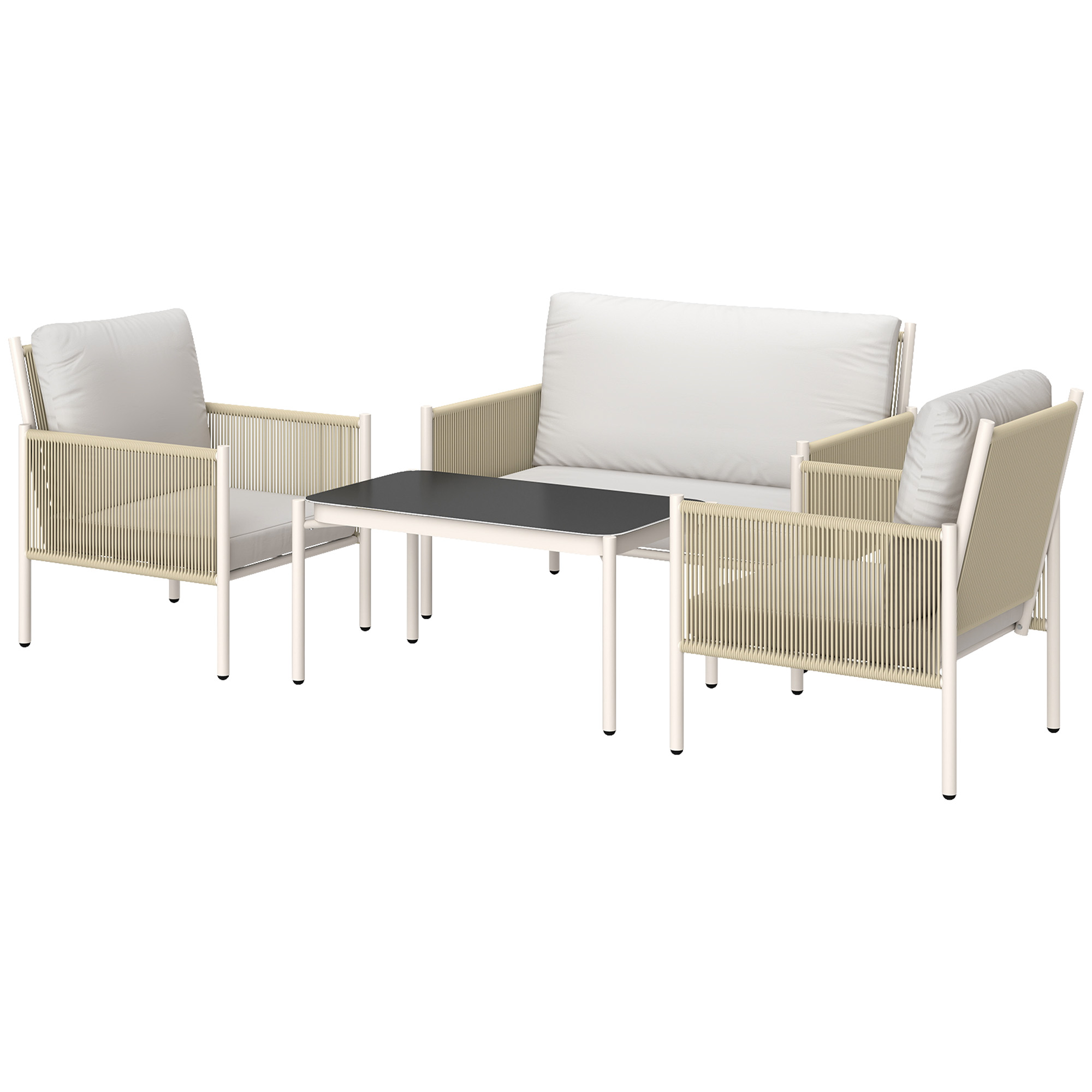 Gartenmöbel Set aus Polyrattan Lounge-Set mit 2er Sofa Sessel Glastisch Kissen 4 Personen Braun+Grau Gartenmöbel Set aus Polyrattan Lounge-Set mit 2er Sofa Sessel Glastisch Kissen 4 Personen Braun+Grau