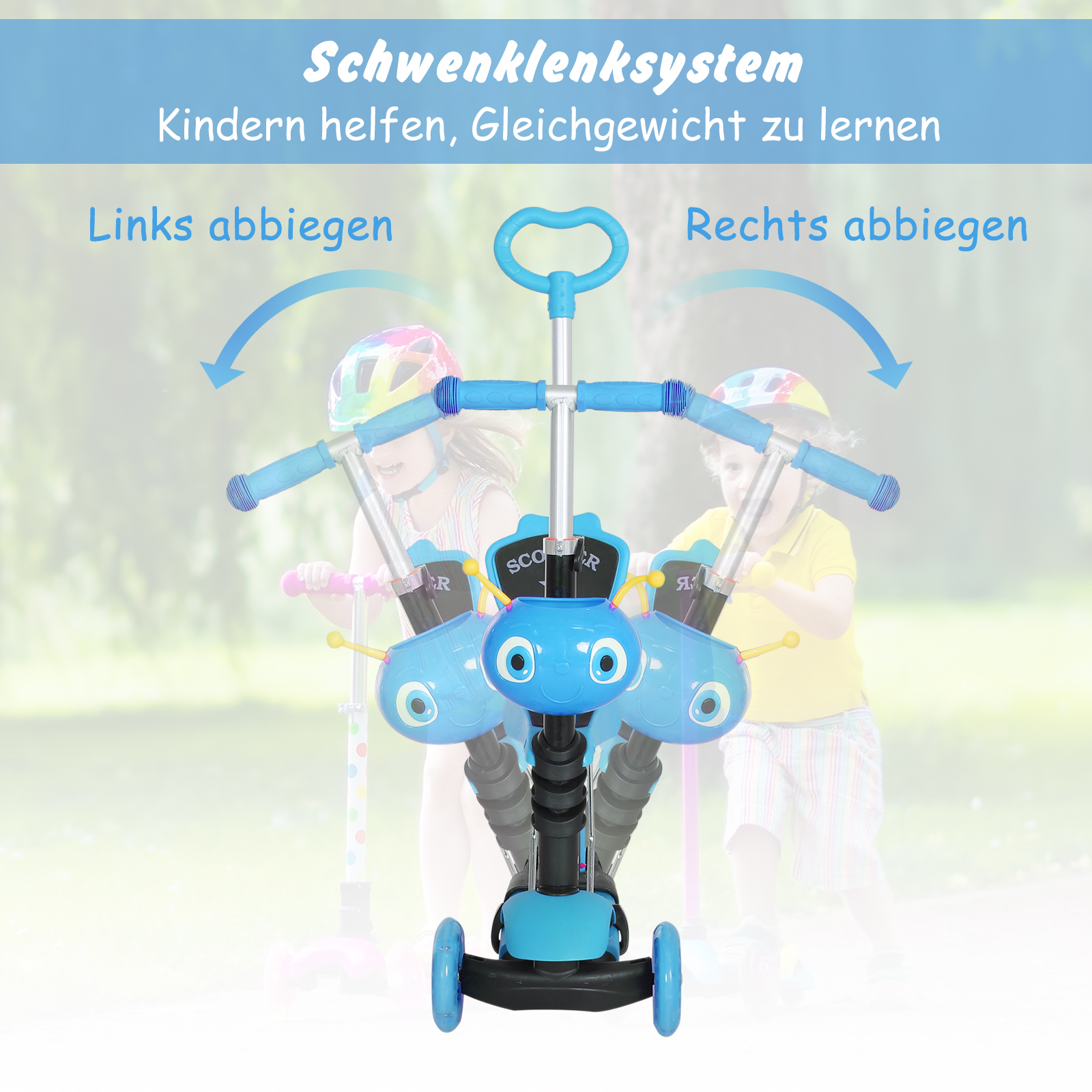 5-in-1 Kinderroller Scooter Tretroller Cityroller Kinder Roller Kickboard Lenker Teleskoprohr höhenverstellbar Blau 62 x 25 x 72,5 cm