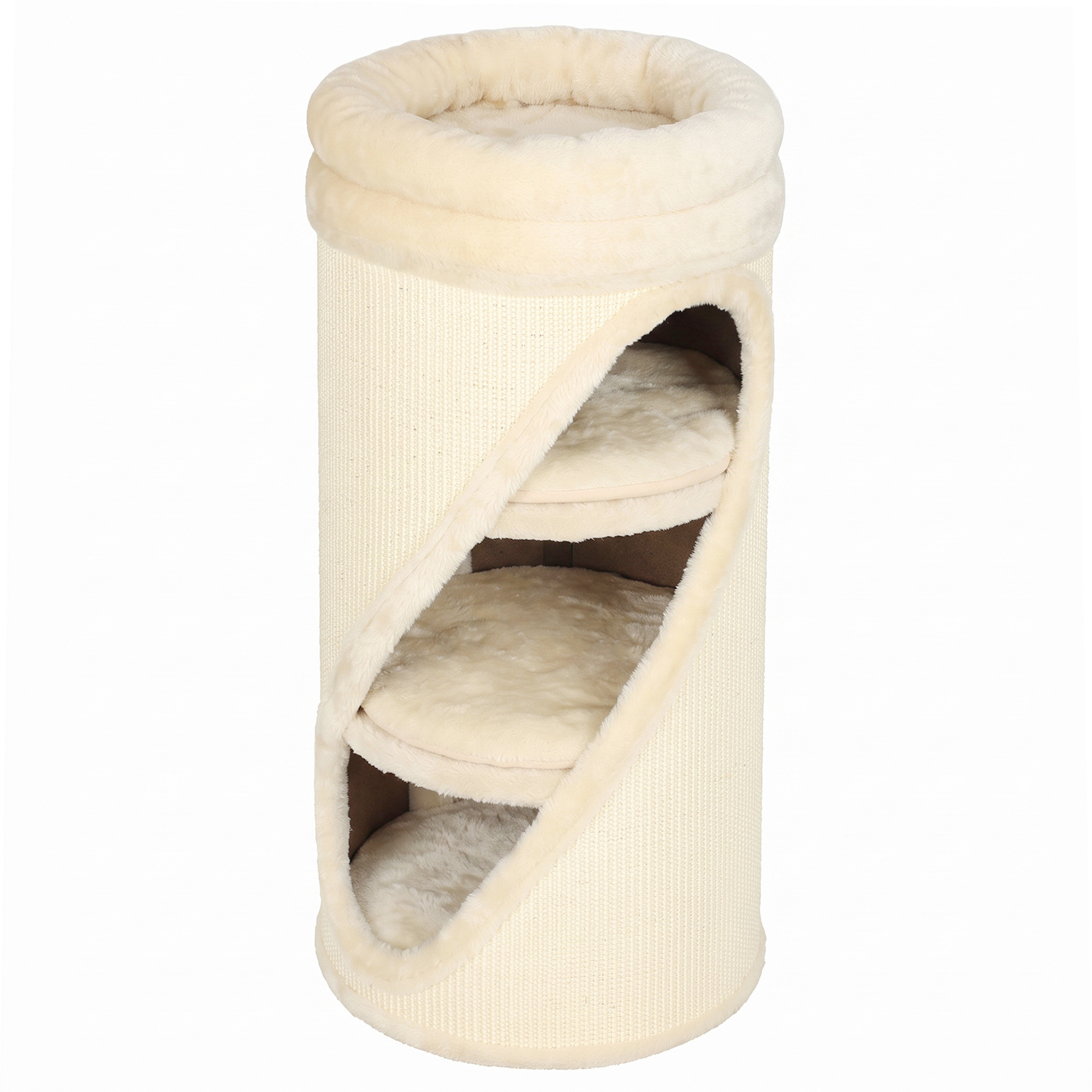 Kratztonne 75 cm Hoch Ø 35 cm 4-Stufige Katzentonne mit 3 Höhlen, abnehmbarem waschbarem Plüschbett Sisal-Kratzfläche