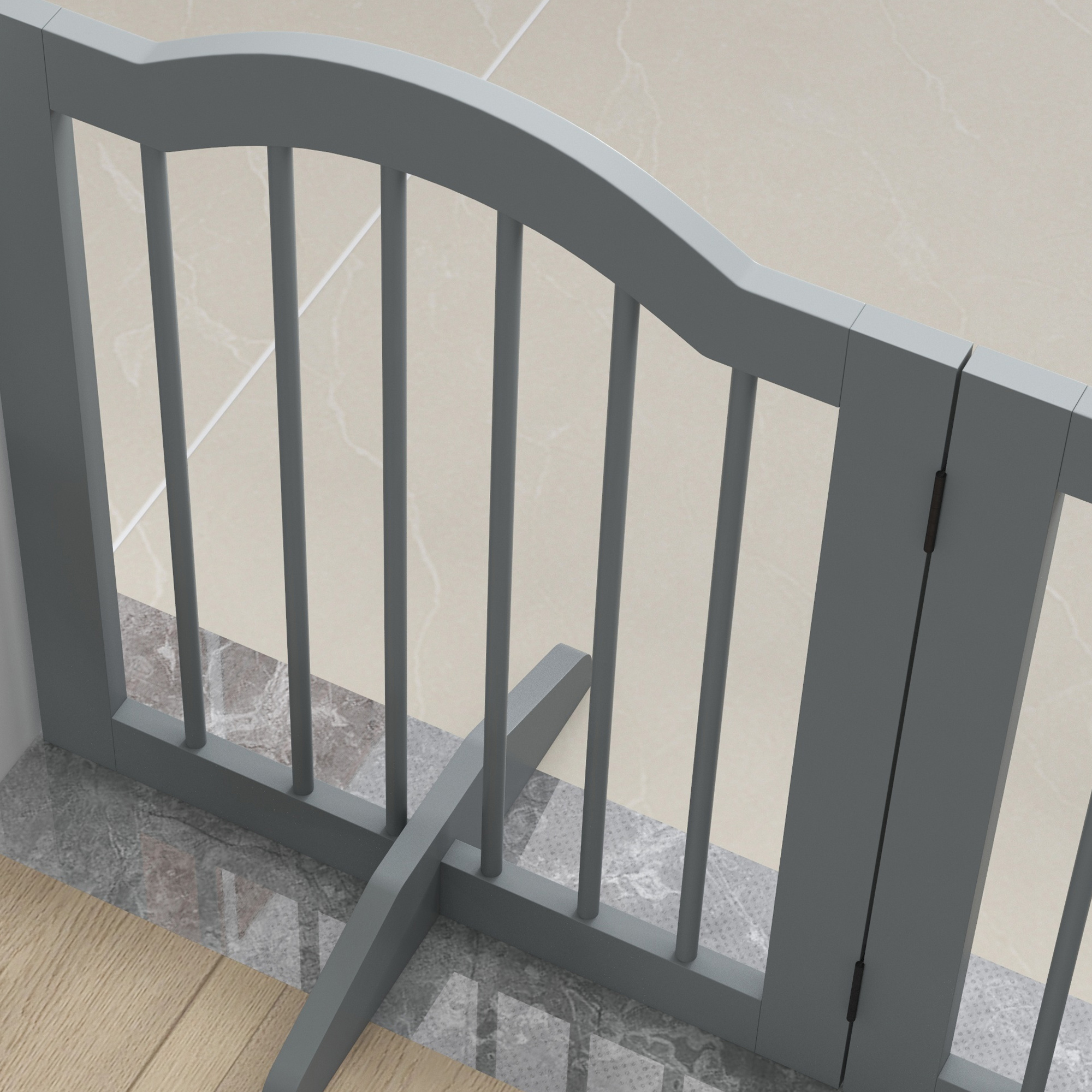 Absperrgitter Hund 3-teilig, 154,5 x 61 cm Faltbar Hundegitter mit Tür, 2 Stützfüßen Hellgrau