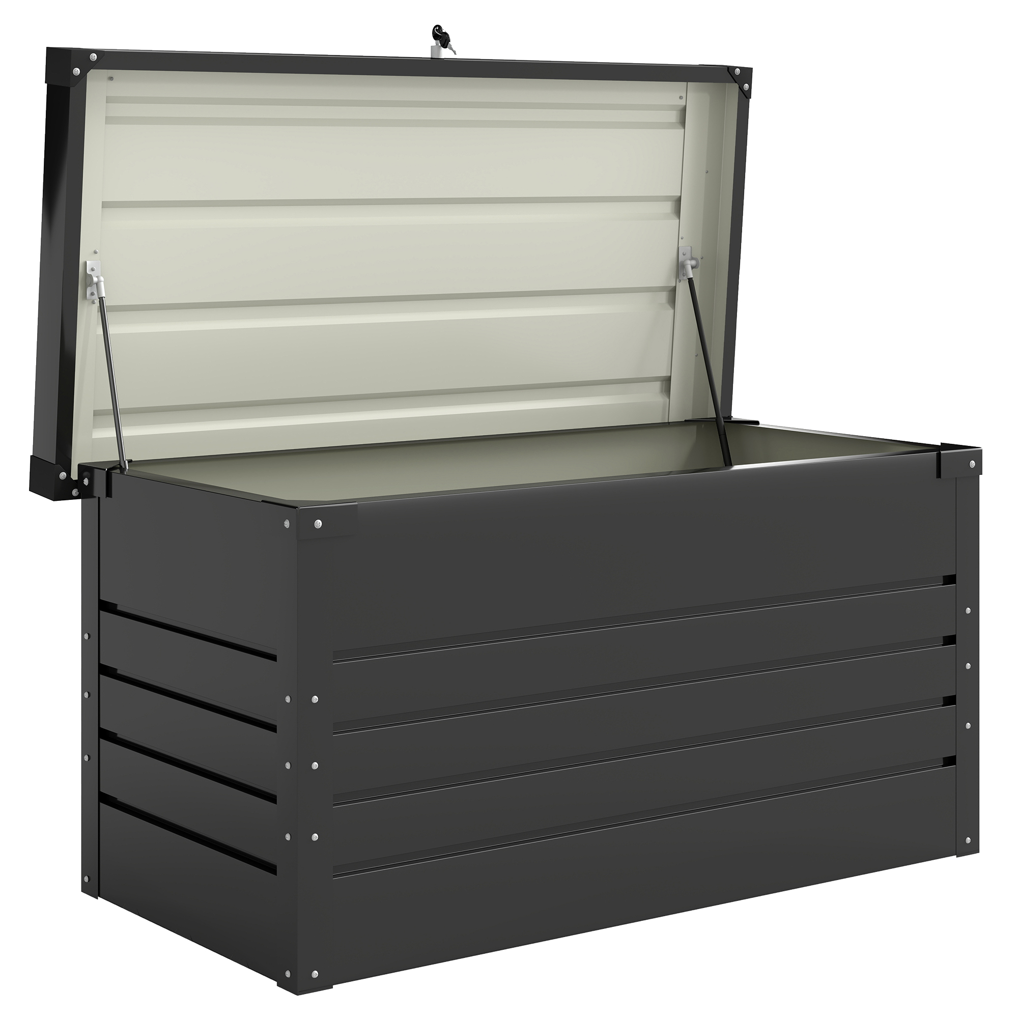Gartenbox Metall 350L Kissenbox mit doppelwandig Deckel 120 x 61 x 62 cm Wasserdicht Abschließbar Grau