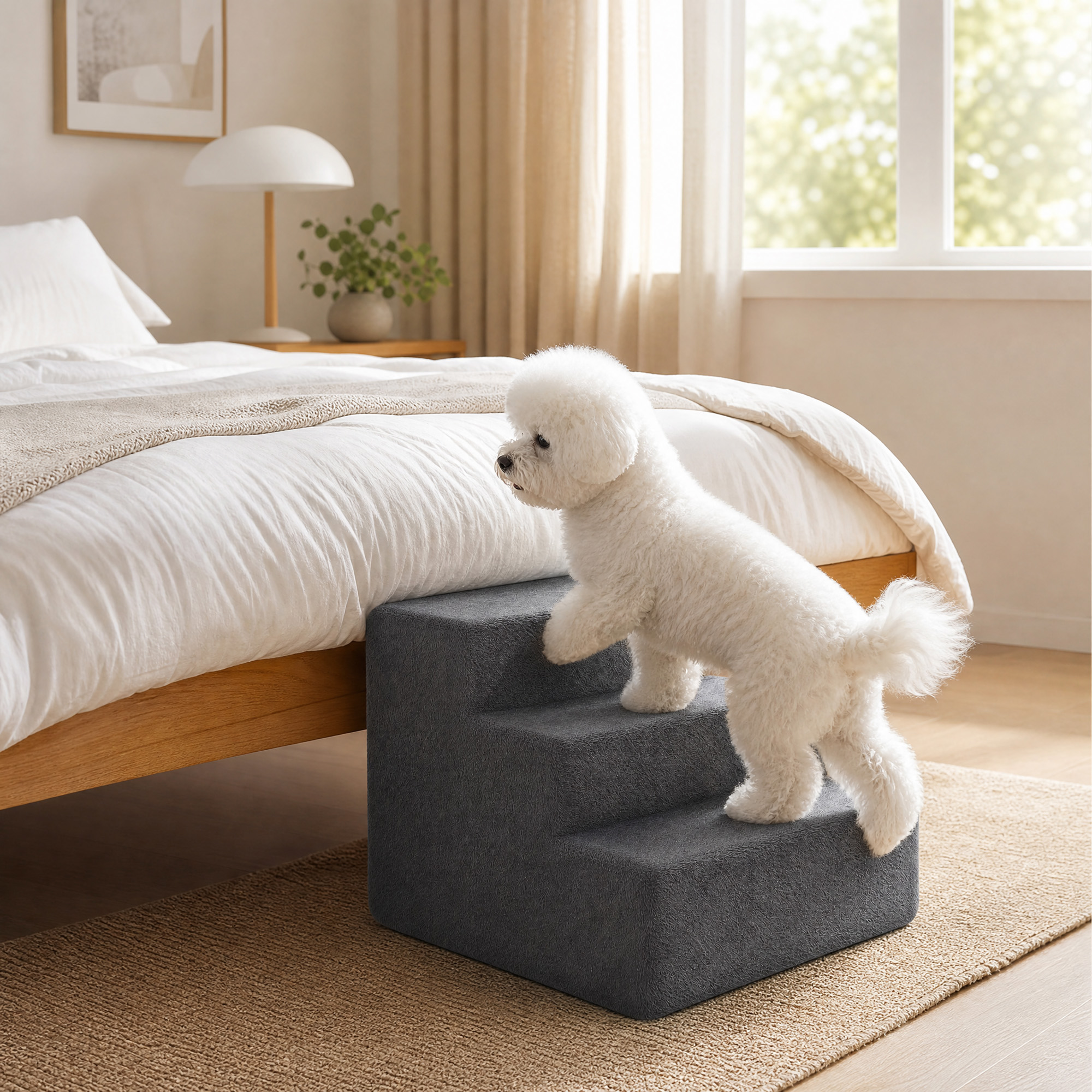 Hundetreppe 3-Stufig Abnehmbarer Bezug Für Kleine Hunde 35 cm Dunkelgrau