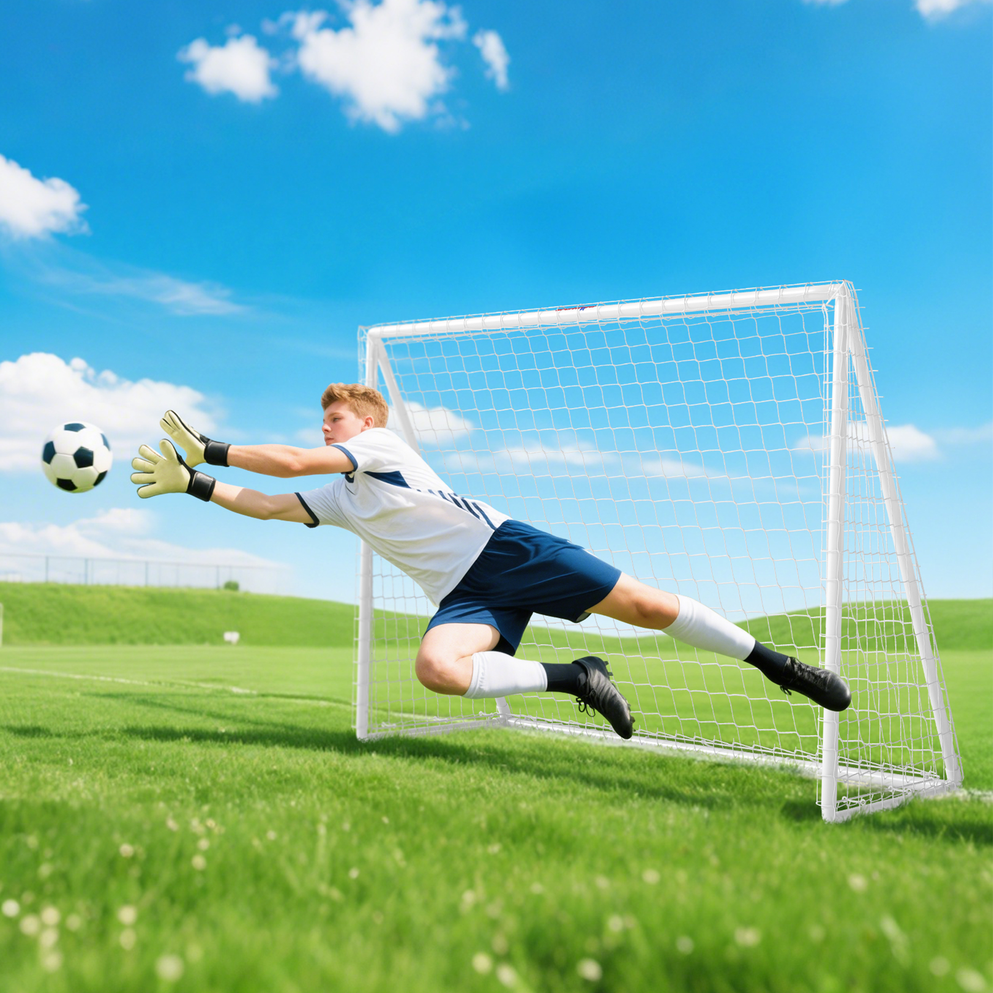Fußballtor, robustes Netz, Kunststoff-Rahmen, Heringe, 240L x 90B x 180H cm, Weiß