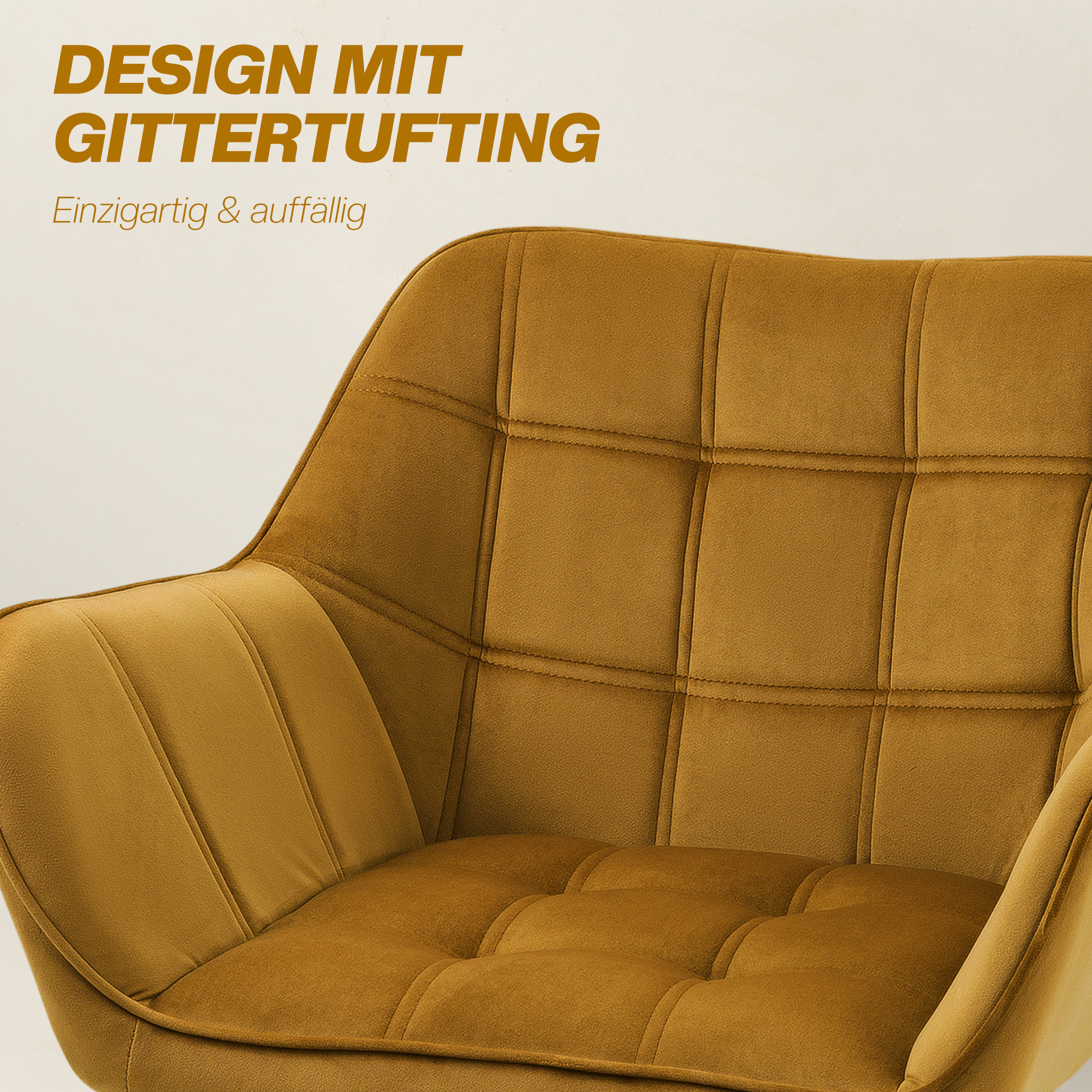 Polstersessel, Akzentsessel, Skandi Design, Samtoptik, bis 120 kg, Kautschukholzbeine, Gelb