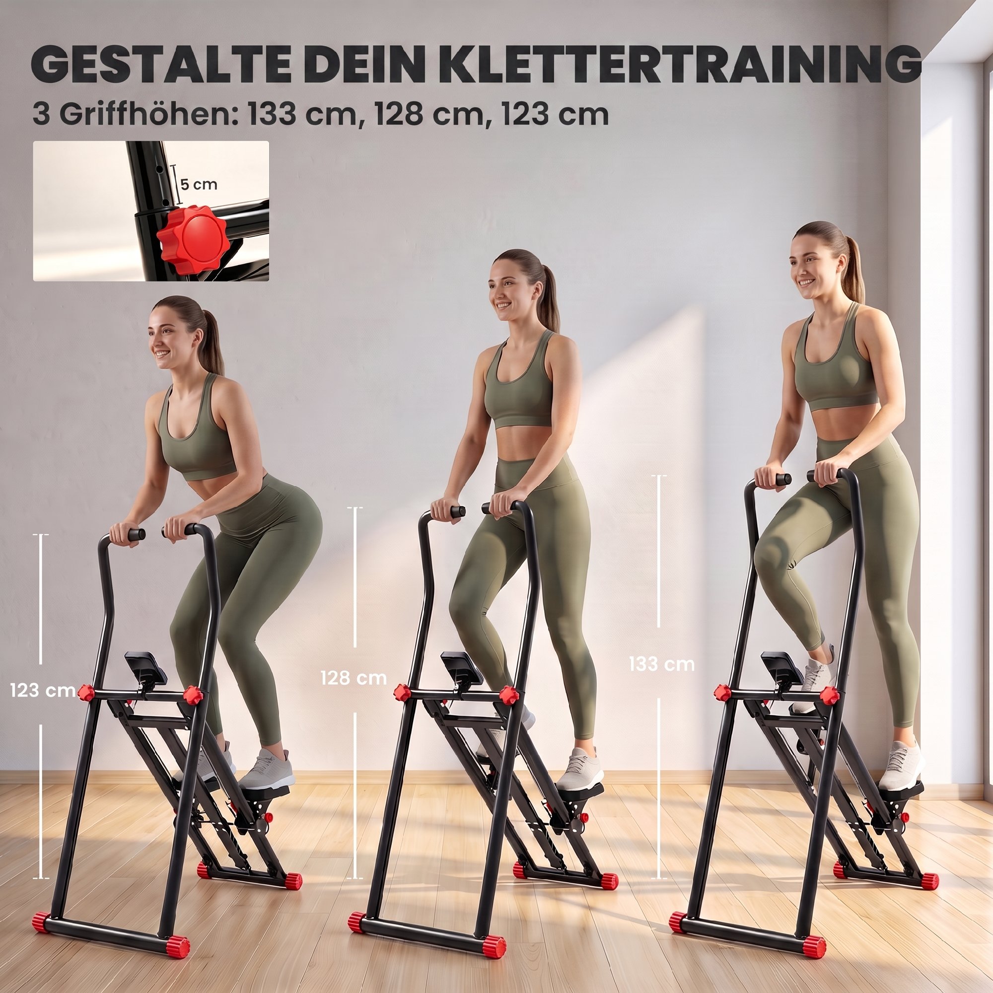 Treppenstepper für Zuhause, klappbarer Vertical Climber mit 3 Widerstandsstufen, verstellbarem Lenker und LCD-Monitor
