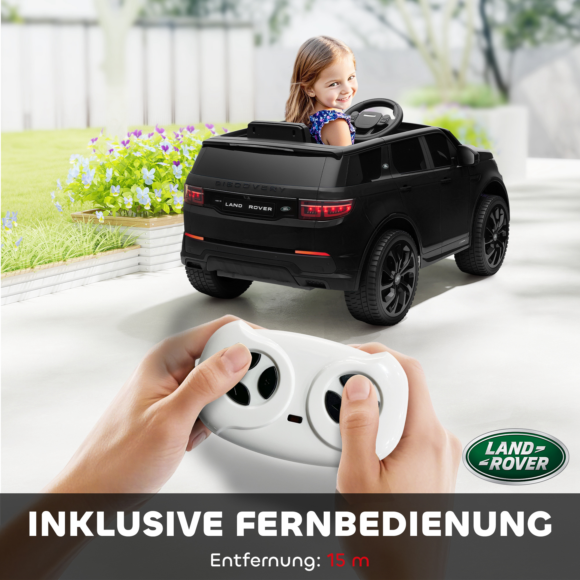 Kinder-Elektroauto, 12V Kinderfahrzeug mit Fernbedienung, LED-Lichtern, Musik und Hupe, 3-6 Jahre, Schwarz