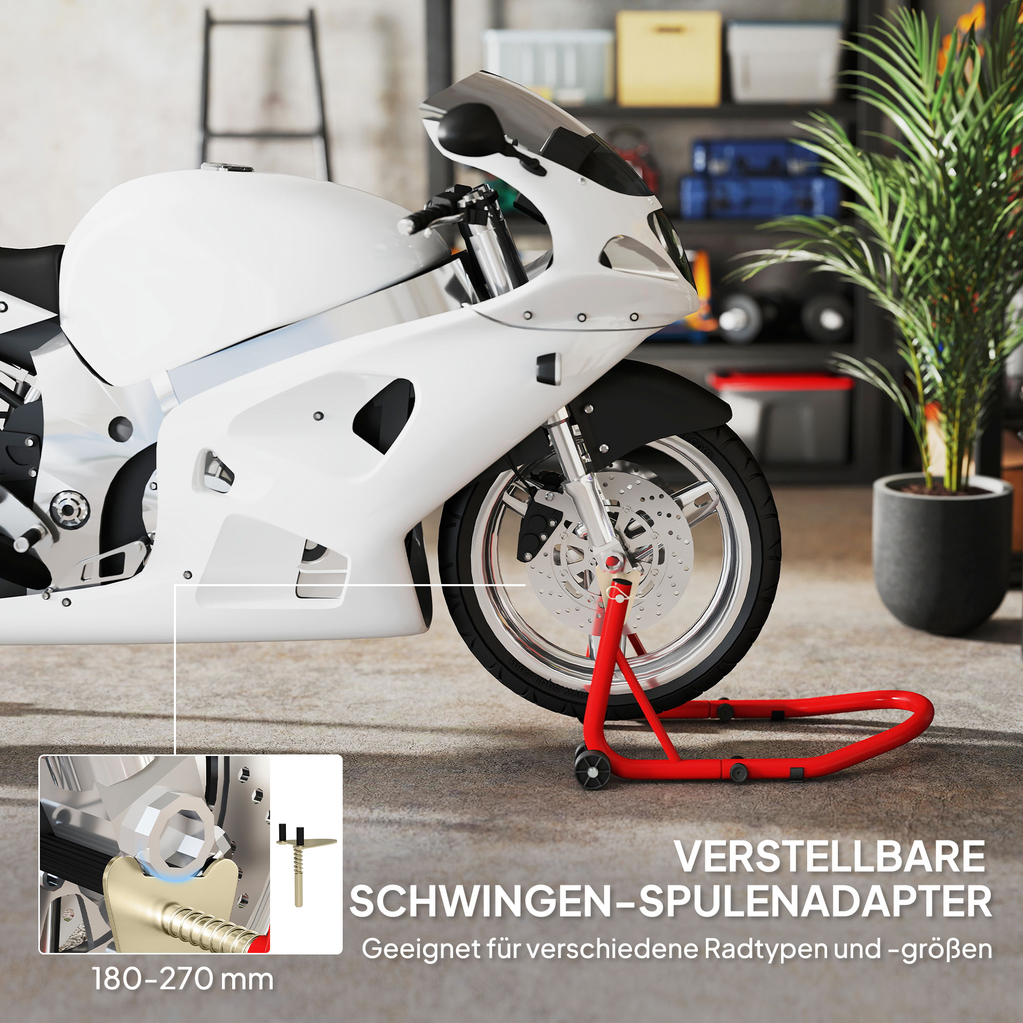 Motorradständer Set vorne Montageständer Motorradheber bis 544 kg Stahl Rot