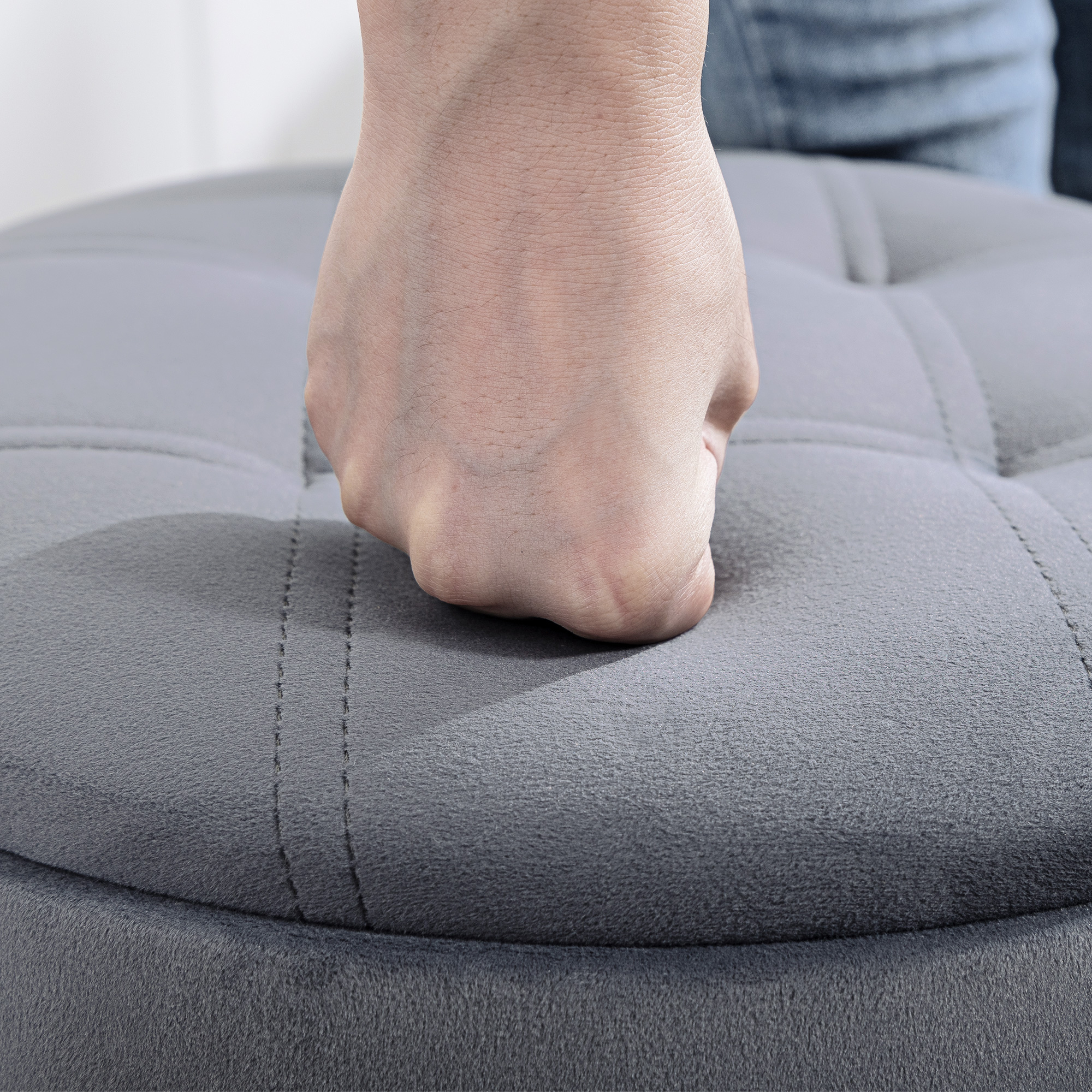 Barhocker, Bistrohocker mit Stauraum, Drehbar Barstuhl, Höhenverstellbar Küchenhocker mit Samtbezug, 39x39x65 cm, Grau