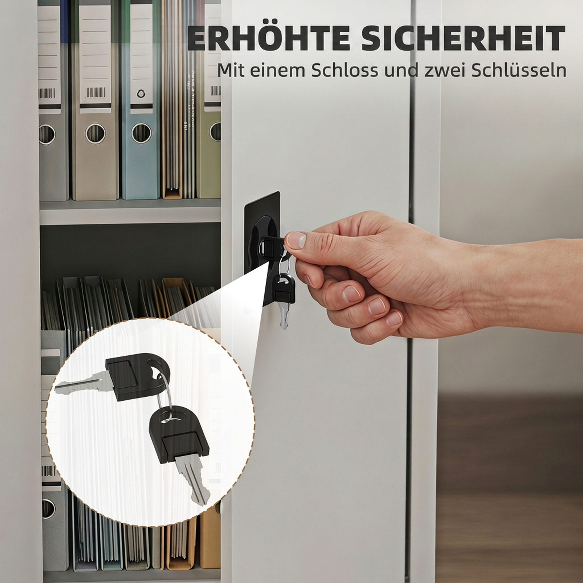 Aktenschrank Stahlschrank Mehrzweckschrank mit verstellbarem Regal und Schloss für Arbeitszimmer Wohnzimmer Grau