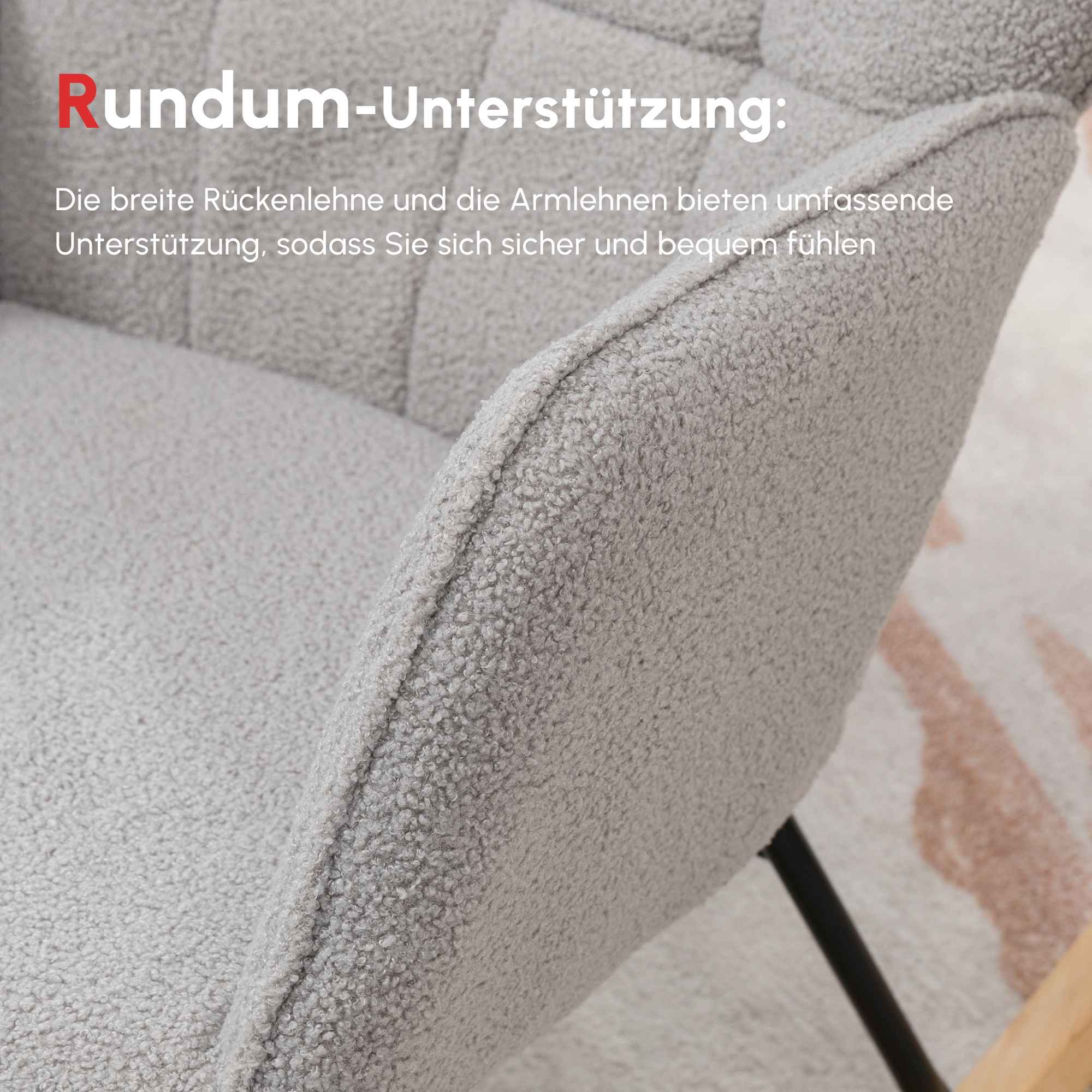 Schaukelstuhl im Retro-Design, Massivholz, Schwingsessel, 71 cm x  92 cm x 101 cm, Hellgrau