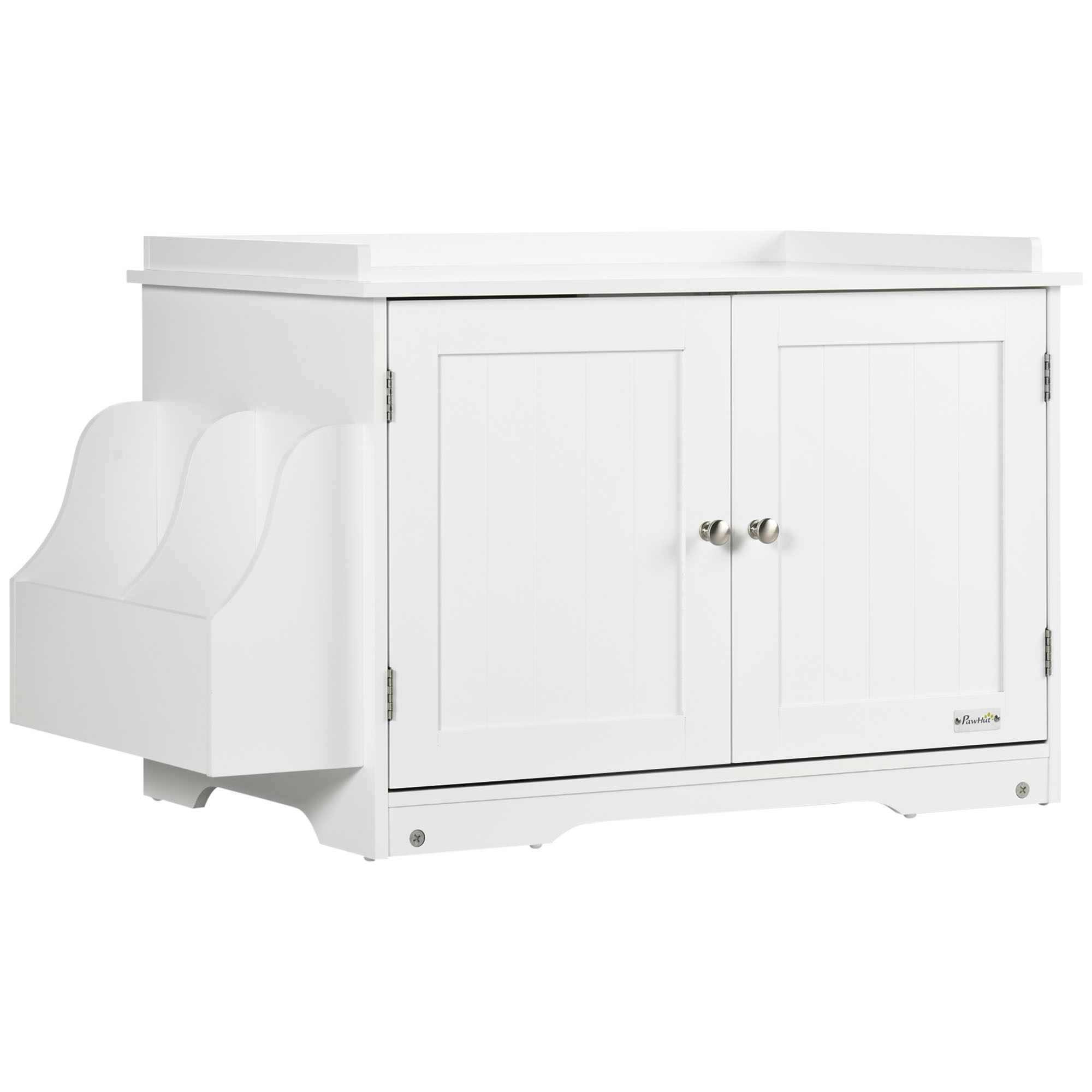 Katzentoilette, Katzenhaus, mit Trennwand, magnetischer Doppeltür, seitlicher Ablage, weiß, 86 x 48 x 52cm Katzentoilette, Katzenhaus, mit Trennwand, magnetischer Doppeltür, seitlicher Ablage, weiß, 86 x 48 x 52cm