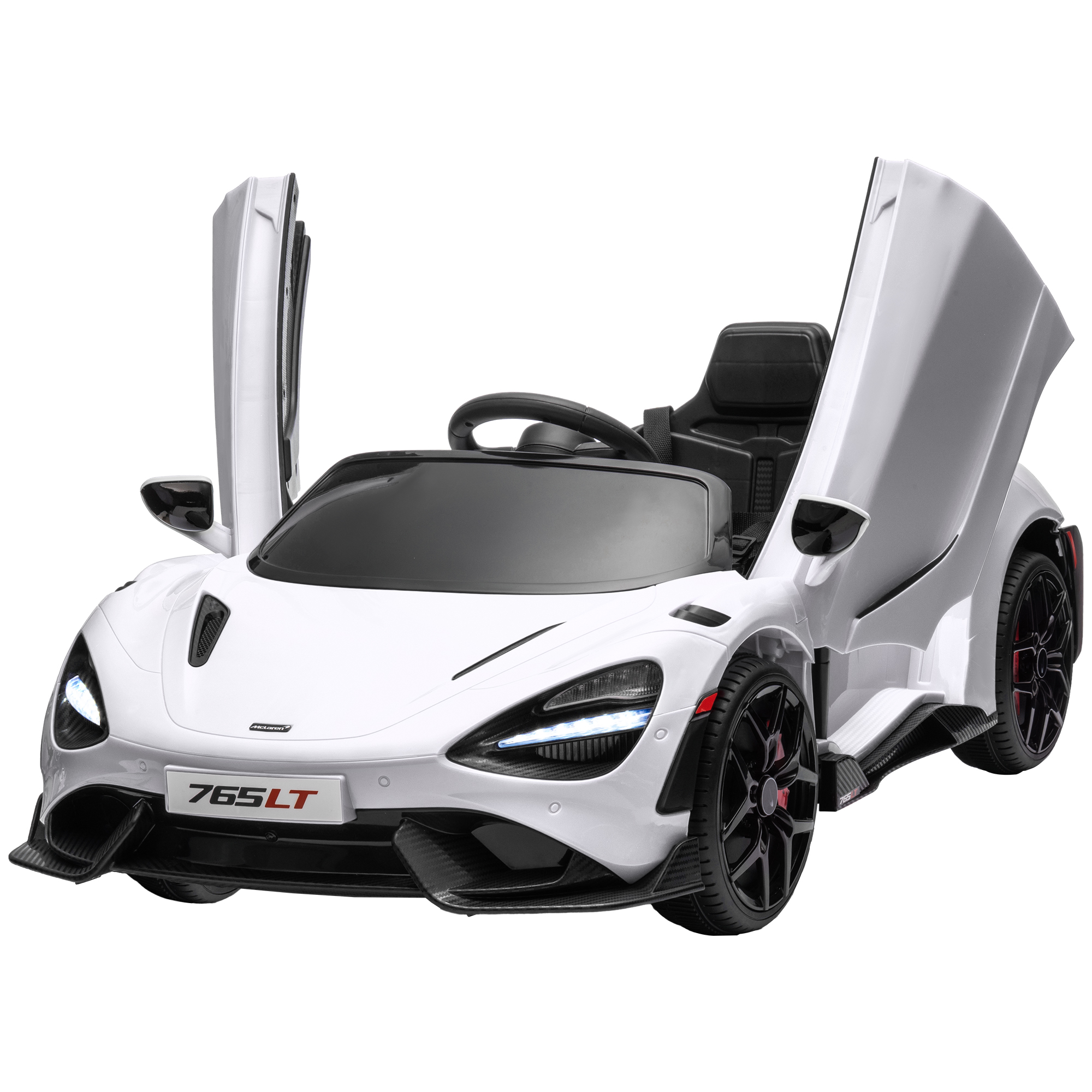Kinder-Elektroauto mit Flügeltüren, fernsteuerbar, mit sanftem Antrieb und LED-Lichtern, Weiß Kinder-Elektroauto mit Flügeltüren, fernsteuerbar, mit sanftem Antrieb und LED-Lichtern, Weiß