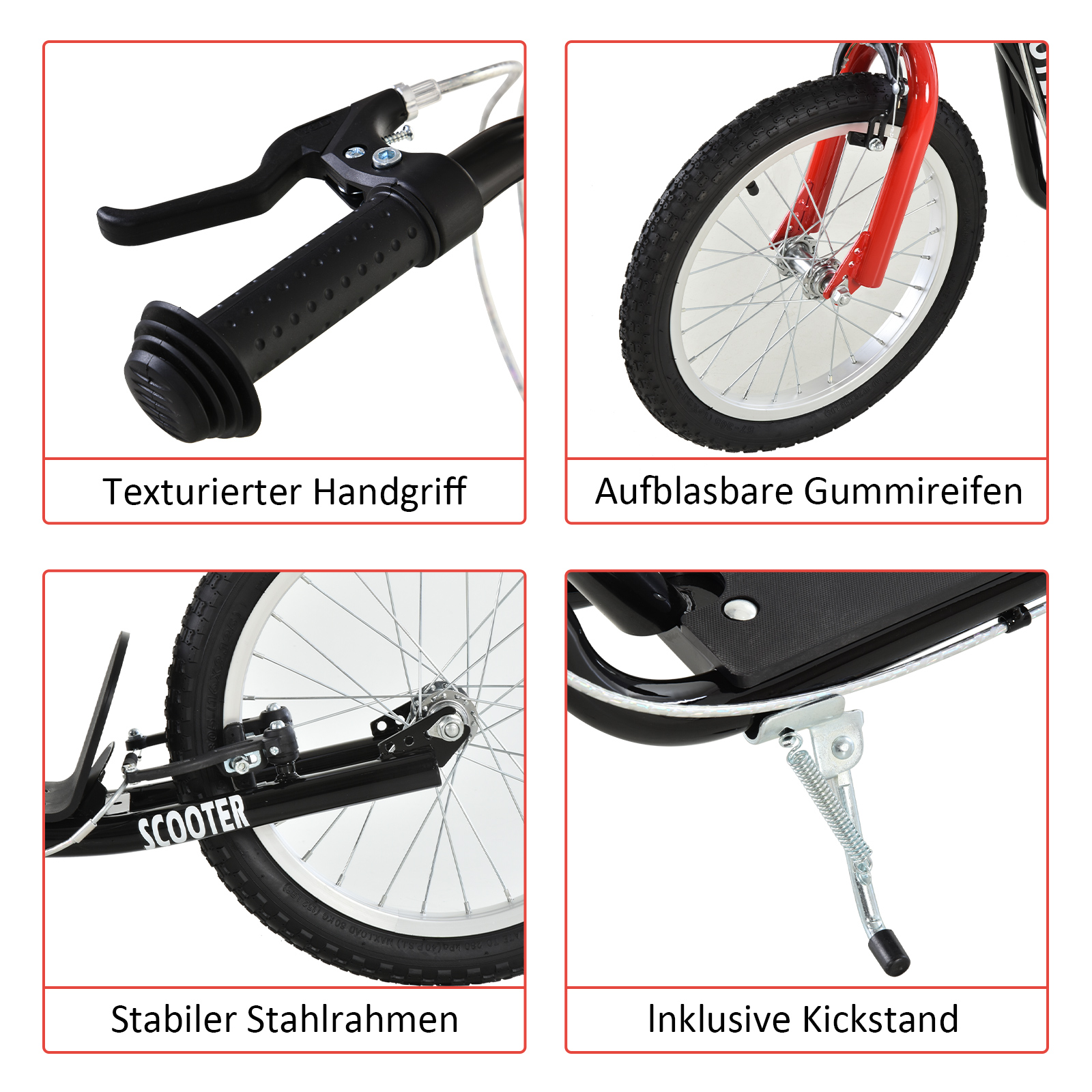 Kinderscooter mit Bremse höhenverstellbar Leichtbau Schwarz