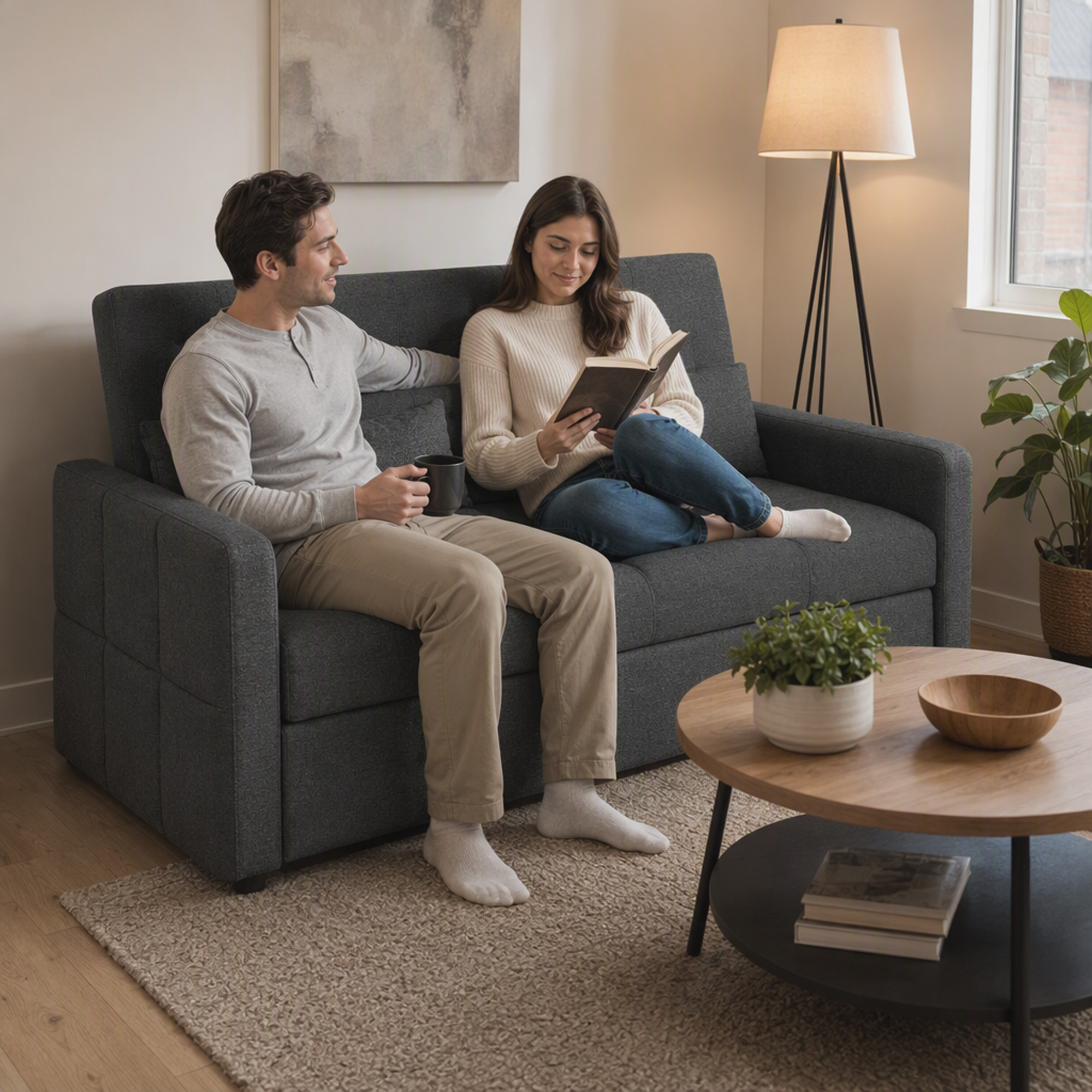 2-Sitzer-Schlafsofa, 3-in-1 Ausziehsofa mit verstellbarer Rückenlehne, breiter Sitzfläche, Dunkelgrau