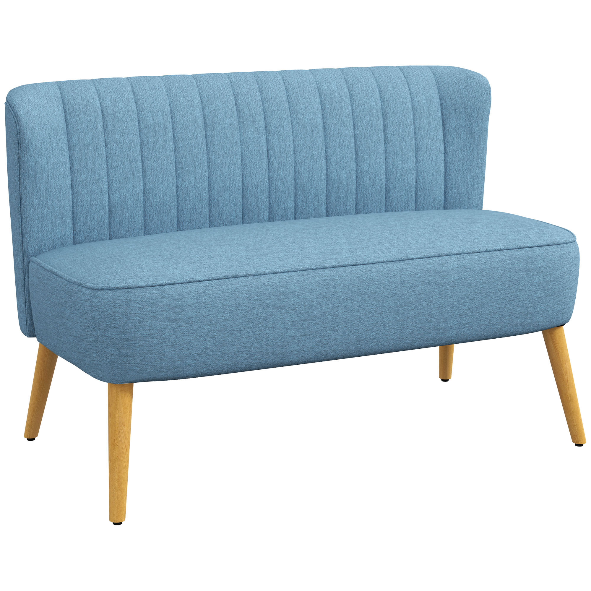 2-Sitzer Sofa im Retro-Look, weiche Polsterung, pflegeleichter Bezug, bis 150 kg, 117 x 56,5 x 77 cm, Blau