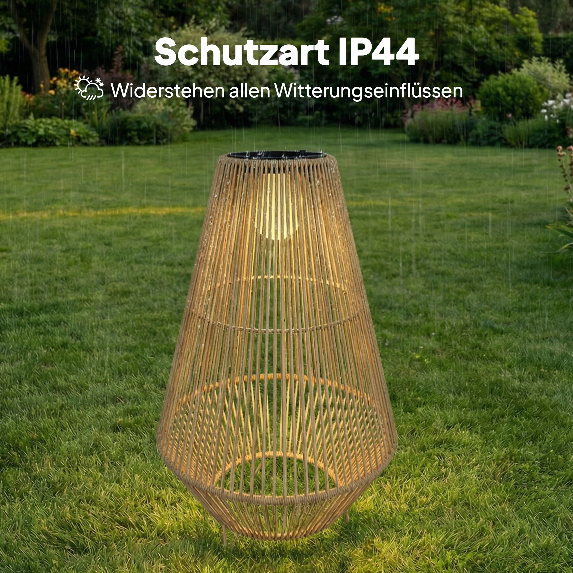Solar Stehlampe Rattan Solarlampen mit Lichtsensor LED Solarleuchte im Boho-Stil IP44 Wasserdicht