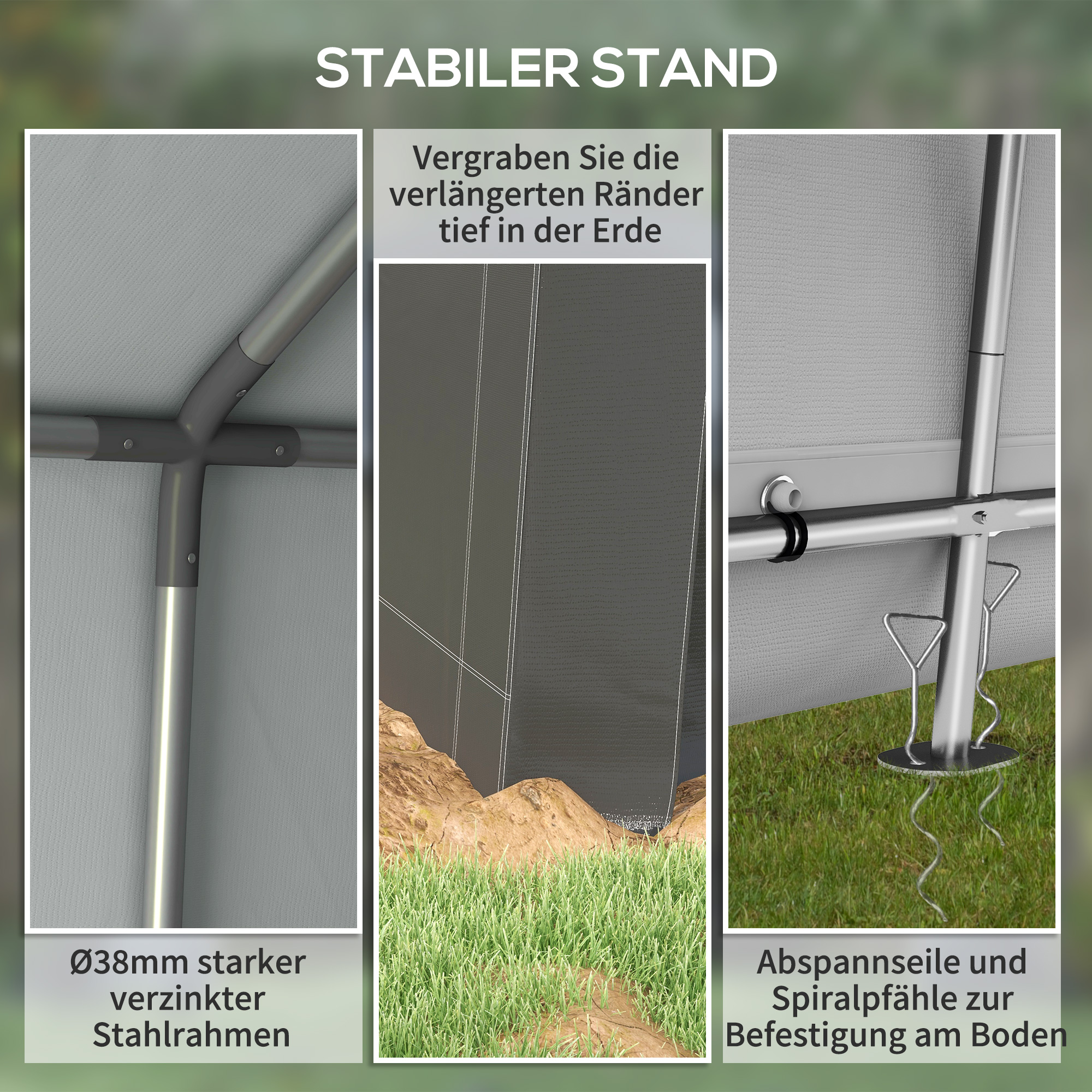 Carport Zeltgarage 3x3 m Wasserdicht Garagenzelt mit Rolltür Belüftungsfenster Verlängerte Kanten Dunkelgrau