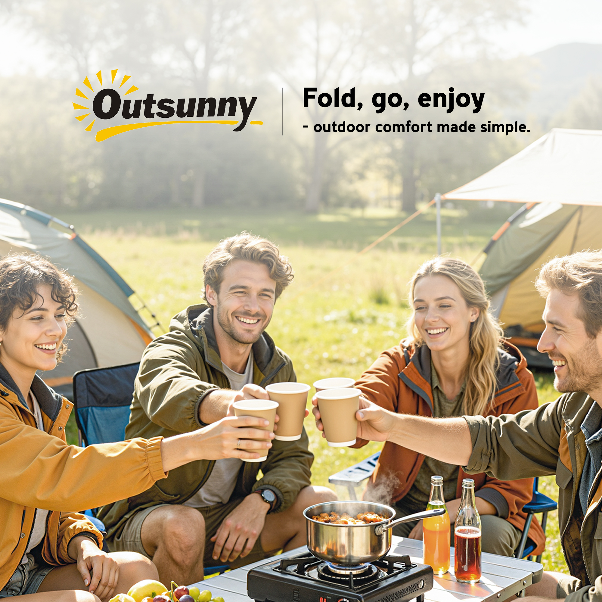 3-teiliges Picknicktisch-Set, 1 Tisch, 2 Bänke, Faltbarer Campingtisch mit Tragegriffen, Kunststoff, Metall, Weiß