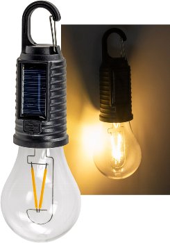 Solar LED Glühlampe mit Akku "CT-KL3" / mit Haken / Karabiner, 3000k / Warmweiß