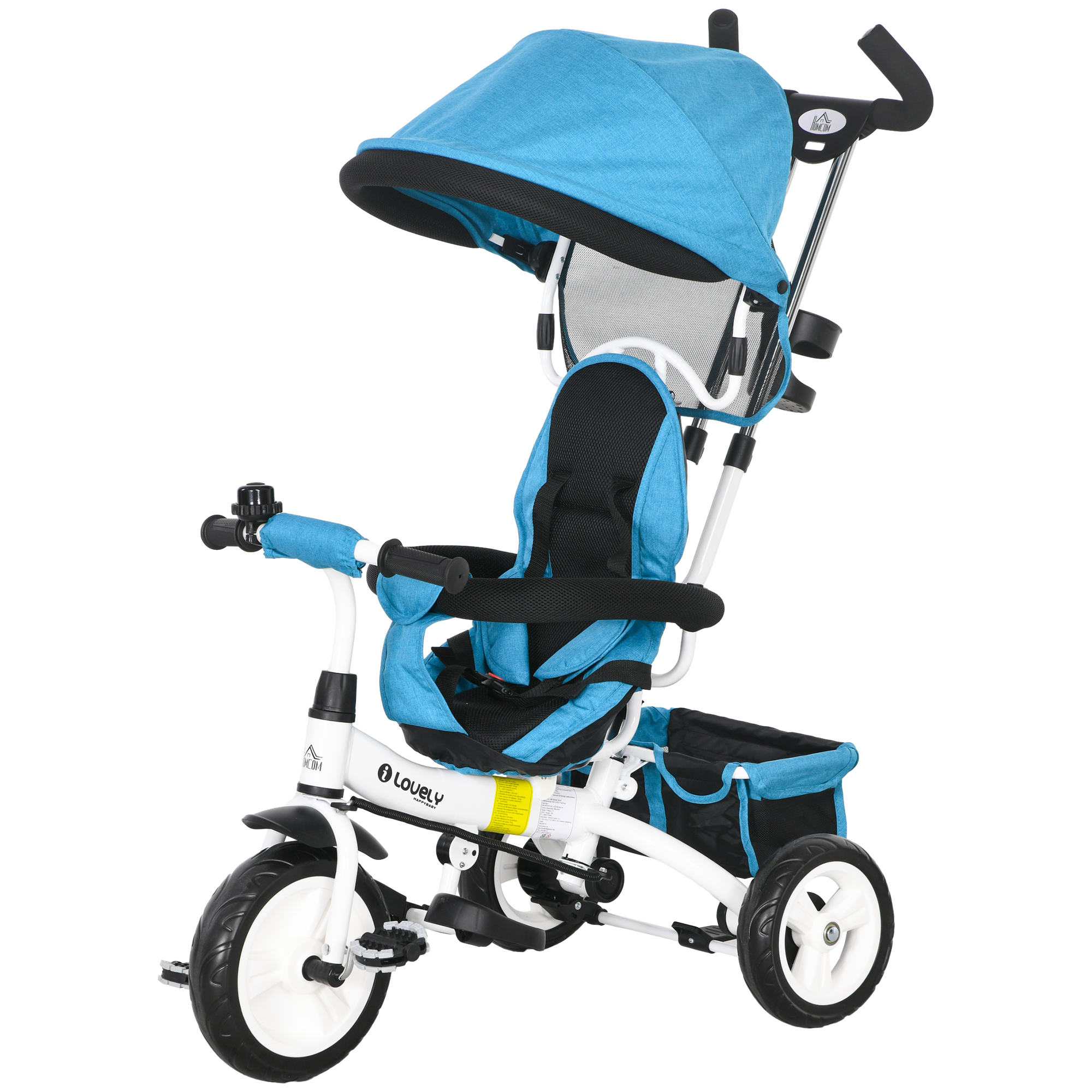 6-in-1 Kinderdreirad mit Schiebestange, Dach, Gurt, Ablagekorb, für 1-5 Jahre, Blau 6-in-1 Kinderdreirad mit Schiebestange, Dach, Gurt, Ablagekorb, für 1-5 Jahre, Blau