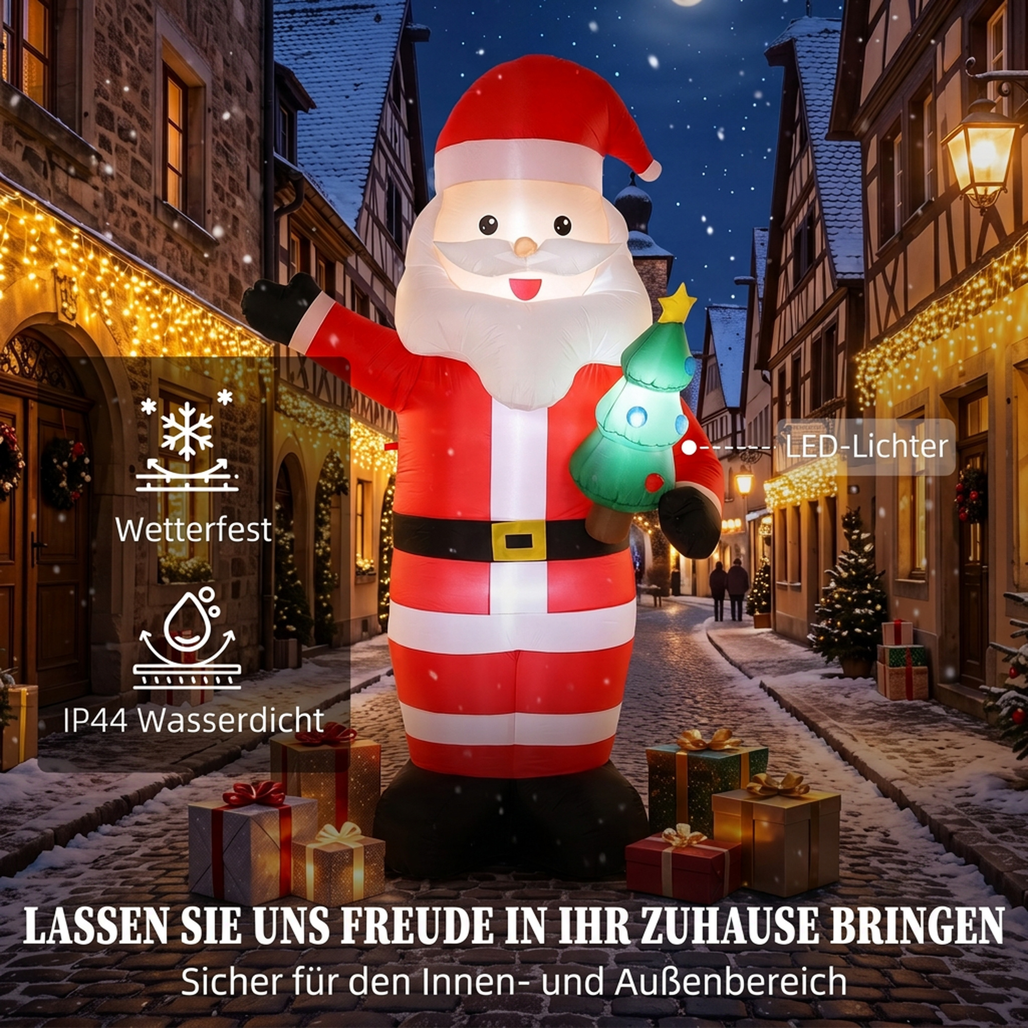 Aufblasbarer Weihnachtsmann, 243 cm, mit hellem LED-Licht, Weihnachtsdekoration für Innen- und Außenbereich, Rot
