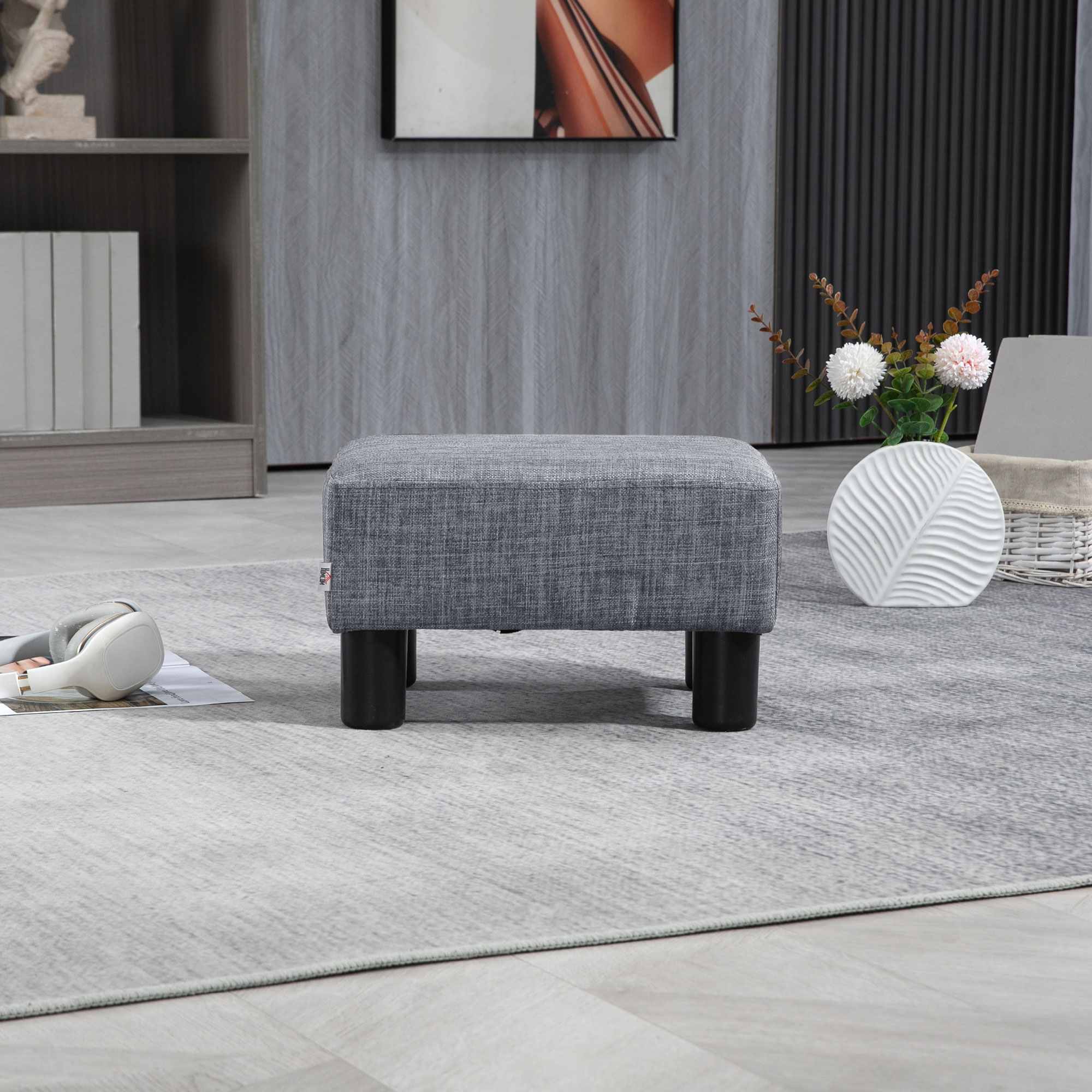 Hocker mit Stoffbezug in Leinenoptik, bis 110 kg, hellgrau, 40 x 30 x 24cm