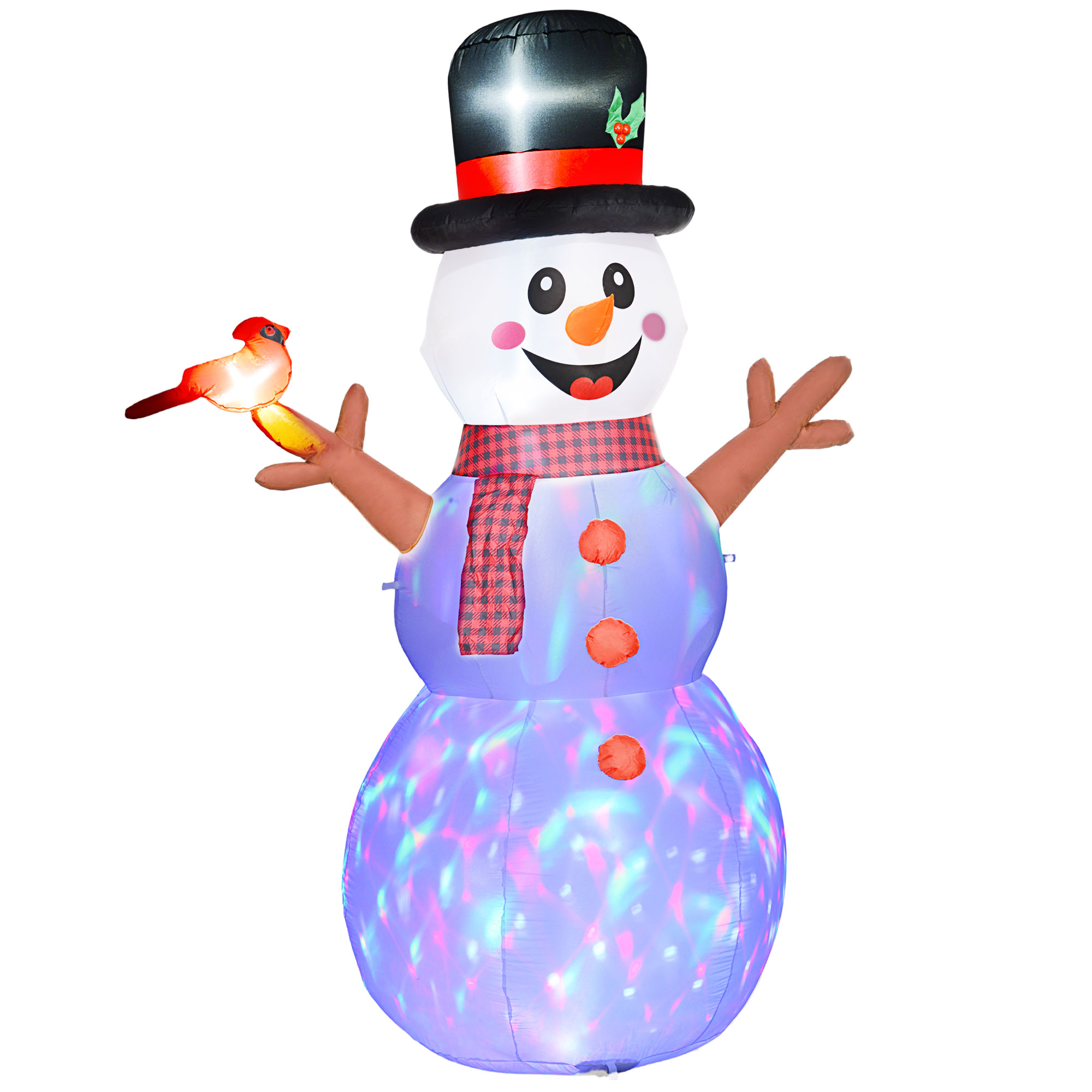großer Schneemann, 2,40 m, Weihnachtsdeko, mit LEDs, selbstaufblasend, Polyester