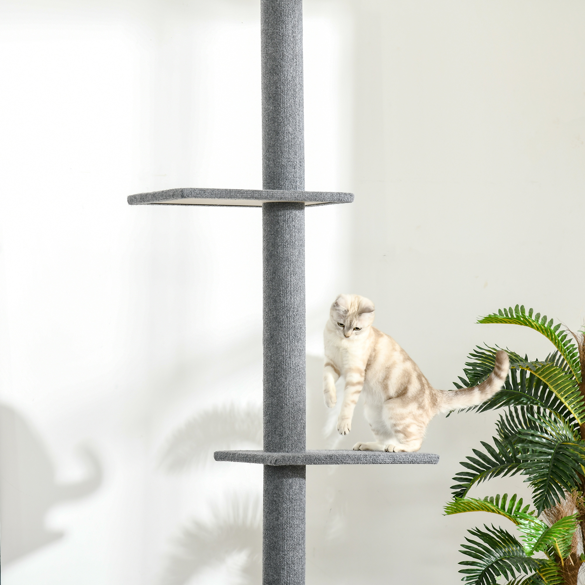 Kratzbaum deckenhoch Höhe 228-260 cm Katzenbaum mit Plattformen mehrstöckiger Katzenkratzbaum Kletterbaum für kleine & große Katzen, Grau