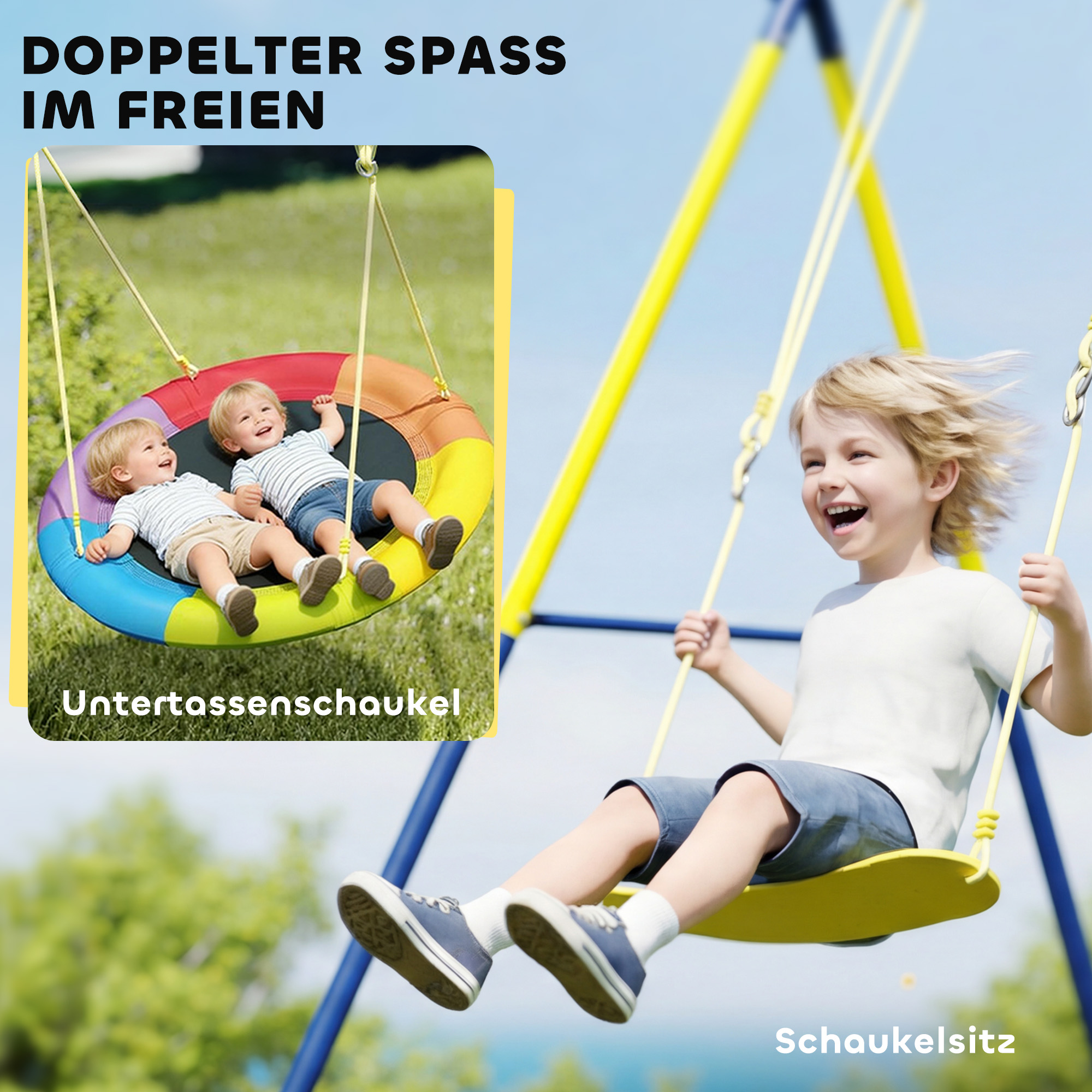 Schaukelgestell Schaukel-Set mit Nestschaukel Gurtschaukel verstellbarem Seil für 3-8 Jahre 265x160x178 cm Mehrfarbig
