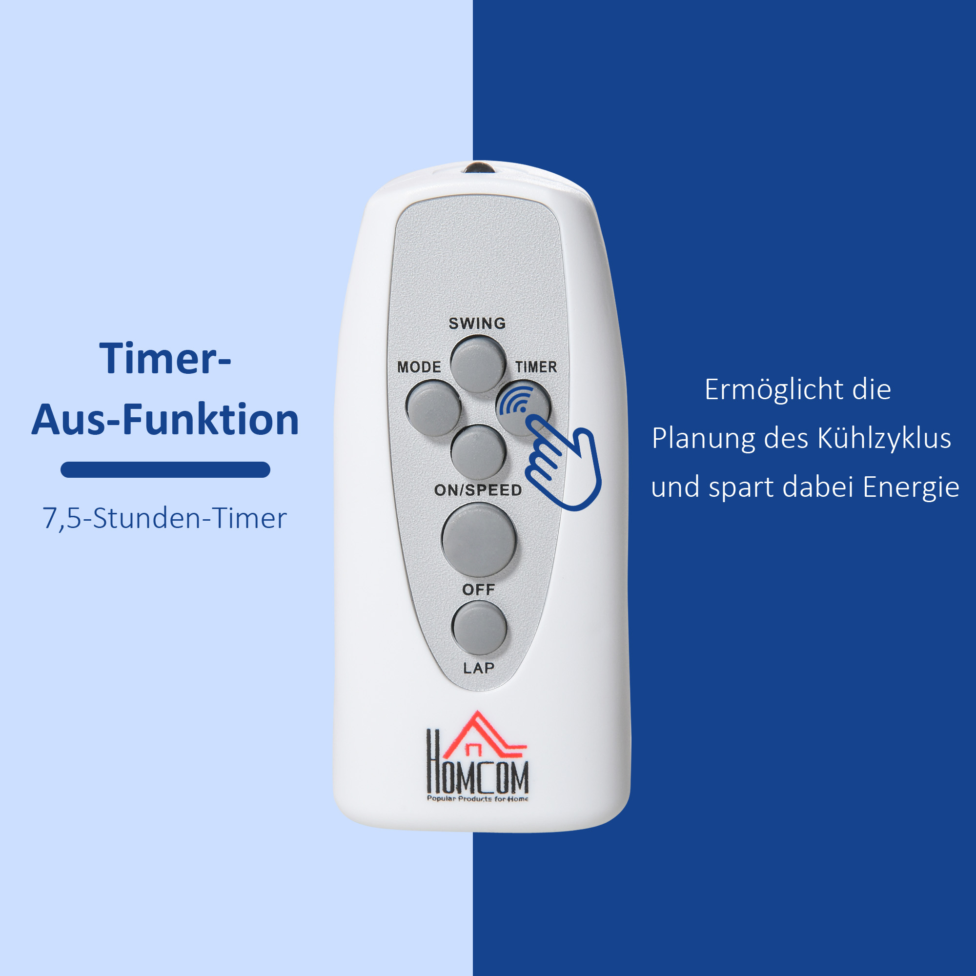 Standventilator, 3 Geschwindigkeiten, 3 Modi, Timer, Fernbedienung, 45 x 42 x 118-138 cm, Weiß