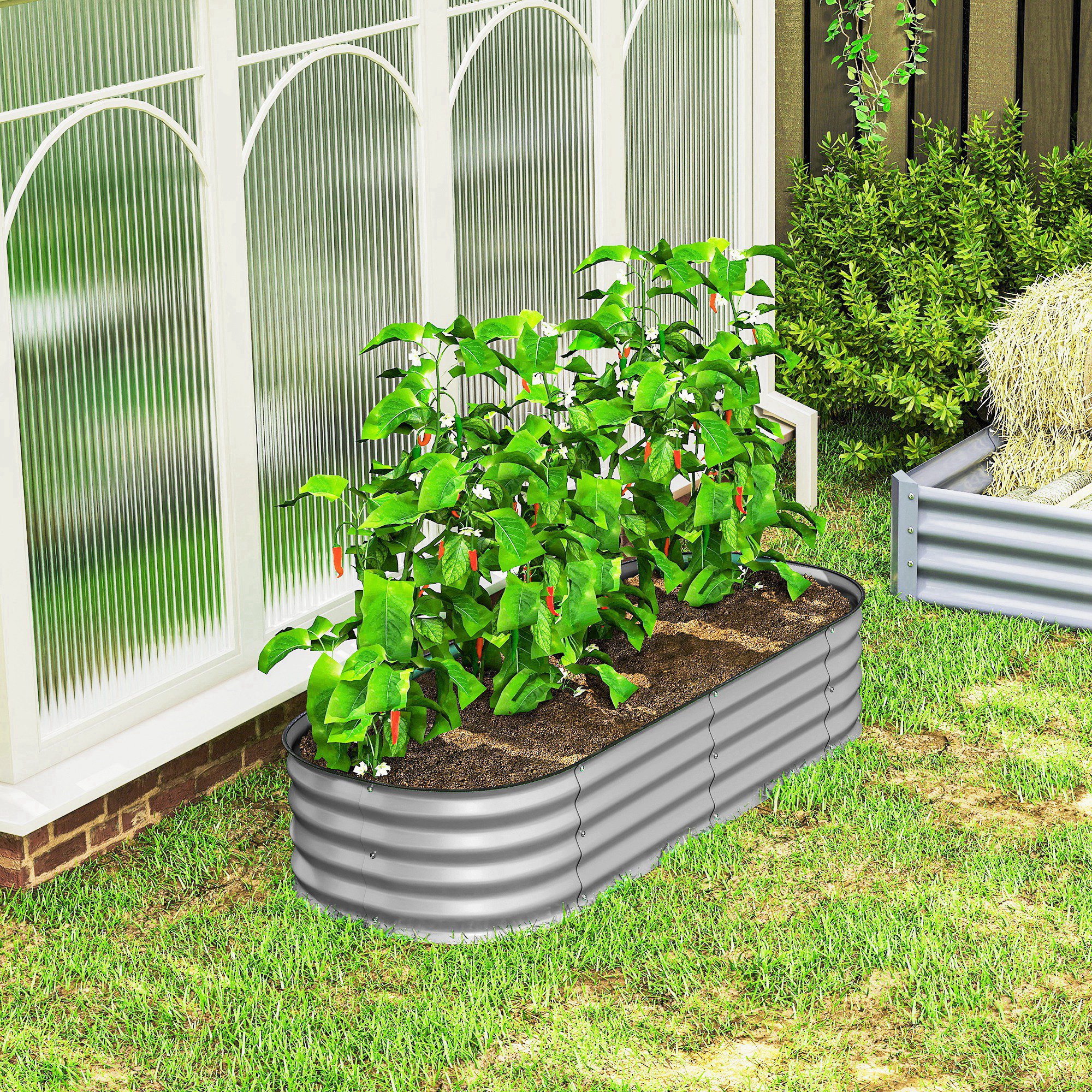Hochbeet Pflanzenbeet, modulares Hochbett, geschützte Kanten, Design ohne Boden,  150 x 62 x 30 cm, Silber