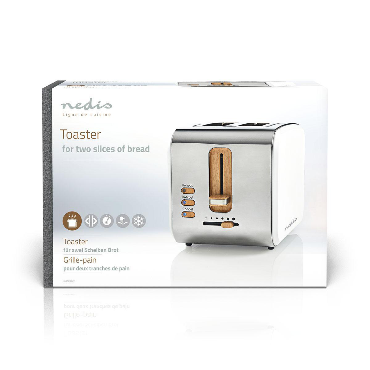 Toaster | Soft Touch Serie | 2 Brotscheiben | 2 Steckplätze | Bräunungsstufen: 6 | Auftaufunktion | Weiss