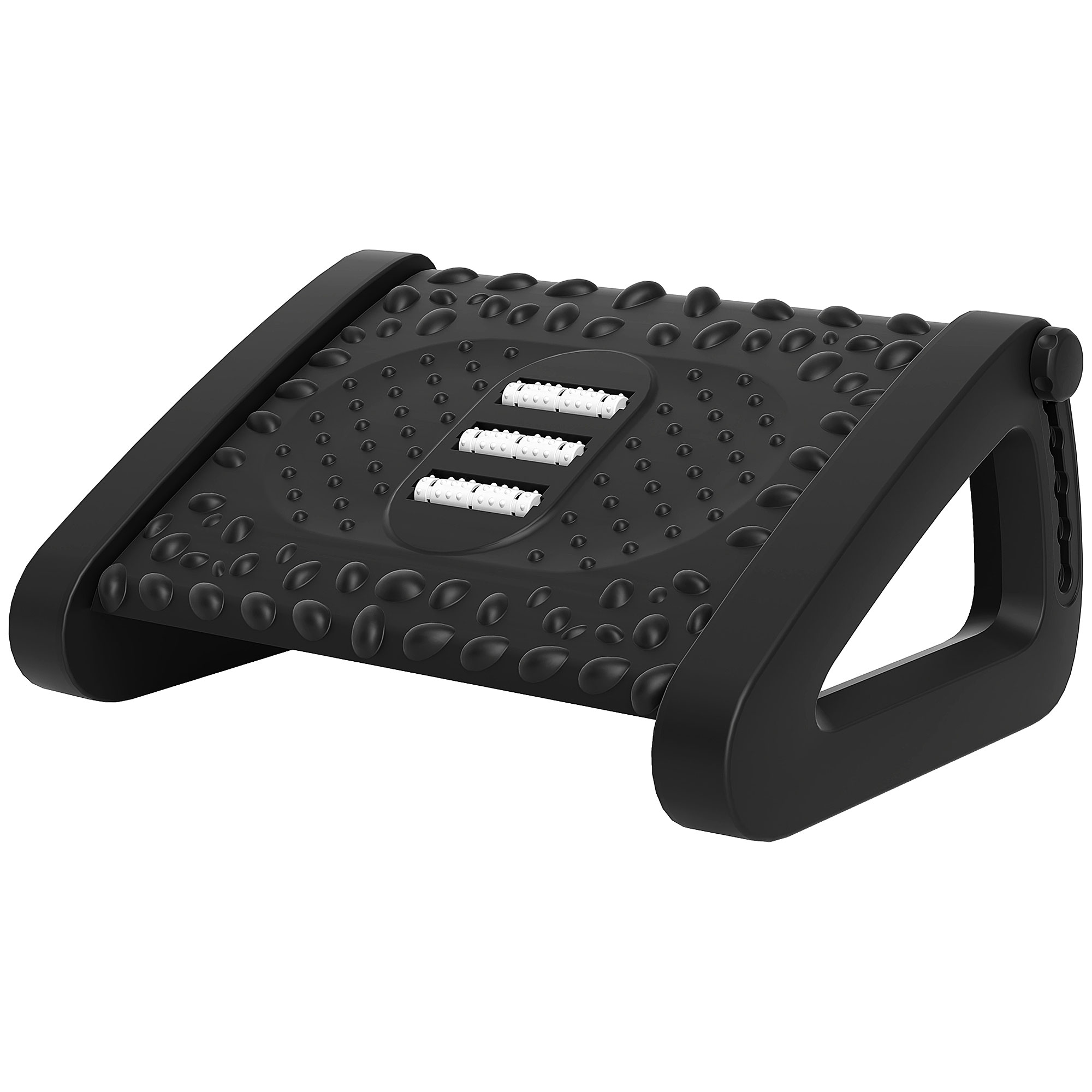 Fußstütze für den Schreibtisch, höhenverstellbarer Fußhocker mit Massage-Oberfläche und Rollen, Kunststoff, Schwarz Fußstütze für den Schreibtisch, höhenverstellbarer Fußhocker mit Massage-Oberfläche und Rollen, Kunststoff, Schwarz