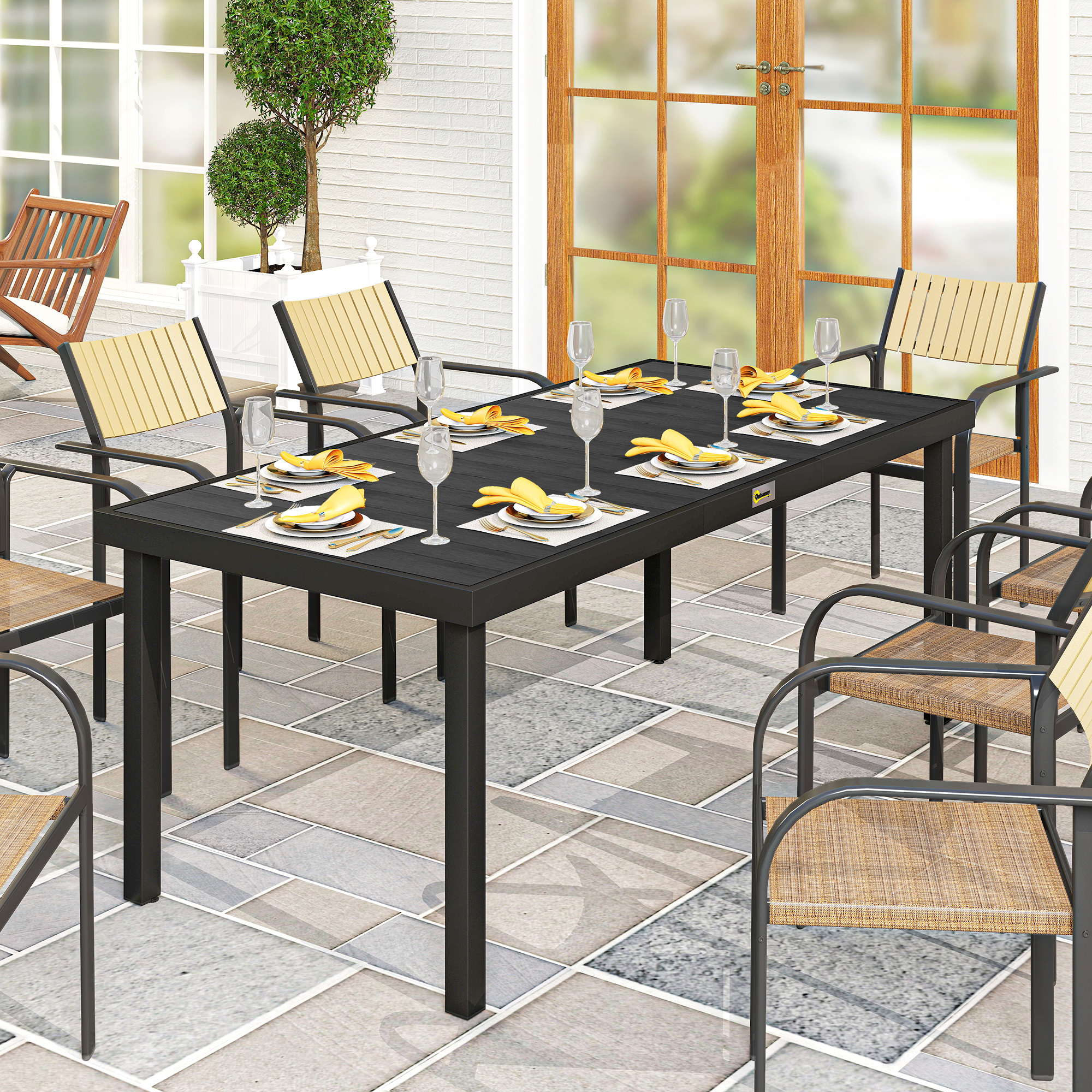 Gartentisch Outdoor-Tisch Outdoor-Loungetisch, wetterbeständig, 190 x 90 x 74 cm, Schwarz