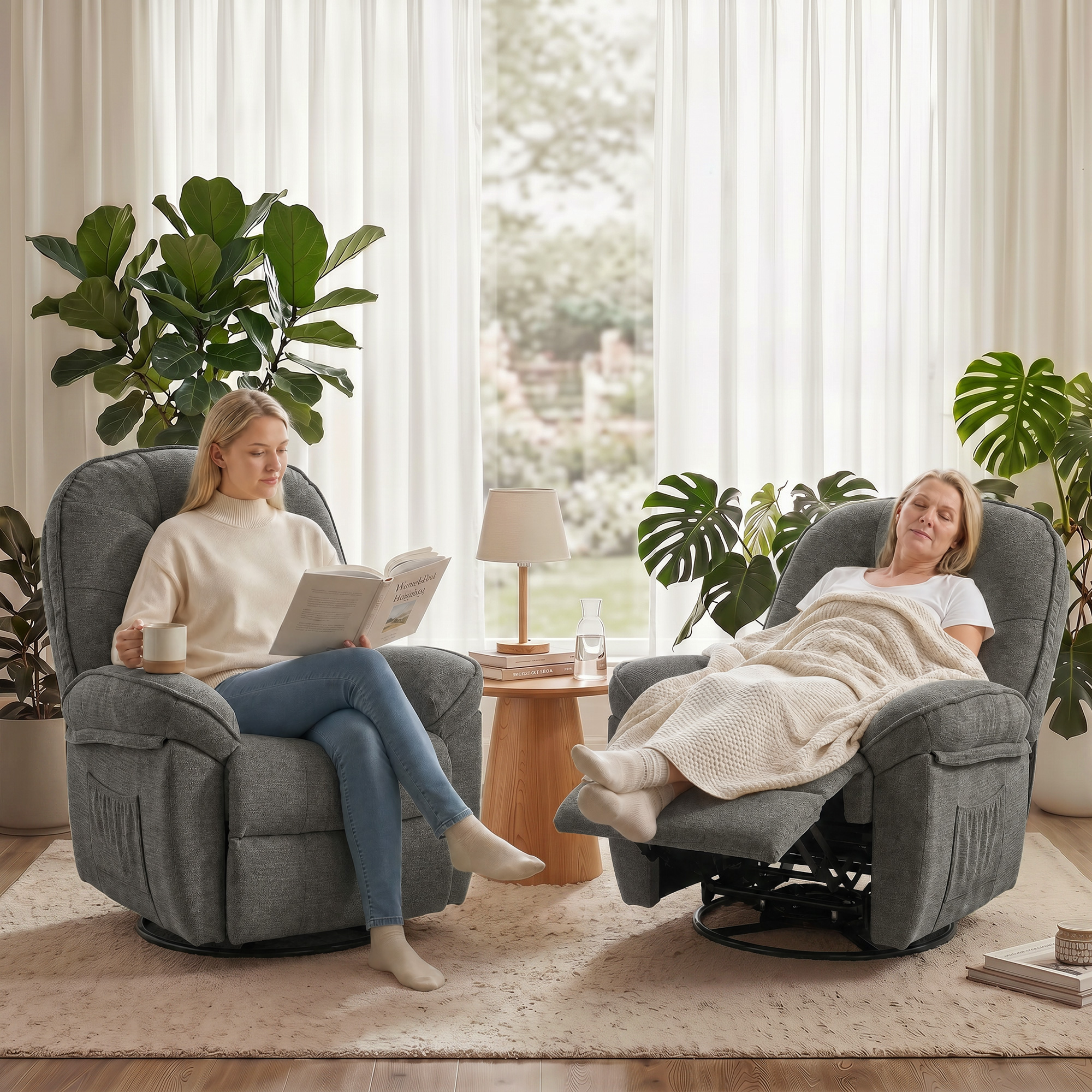 Relaxsessel Fernsehsessel mit Liegefunktion, Drehbarer Ruhesessel mit Wippfunktion, für Wohnzimmer, Schlafzimmer