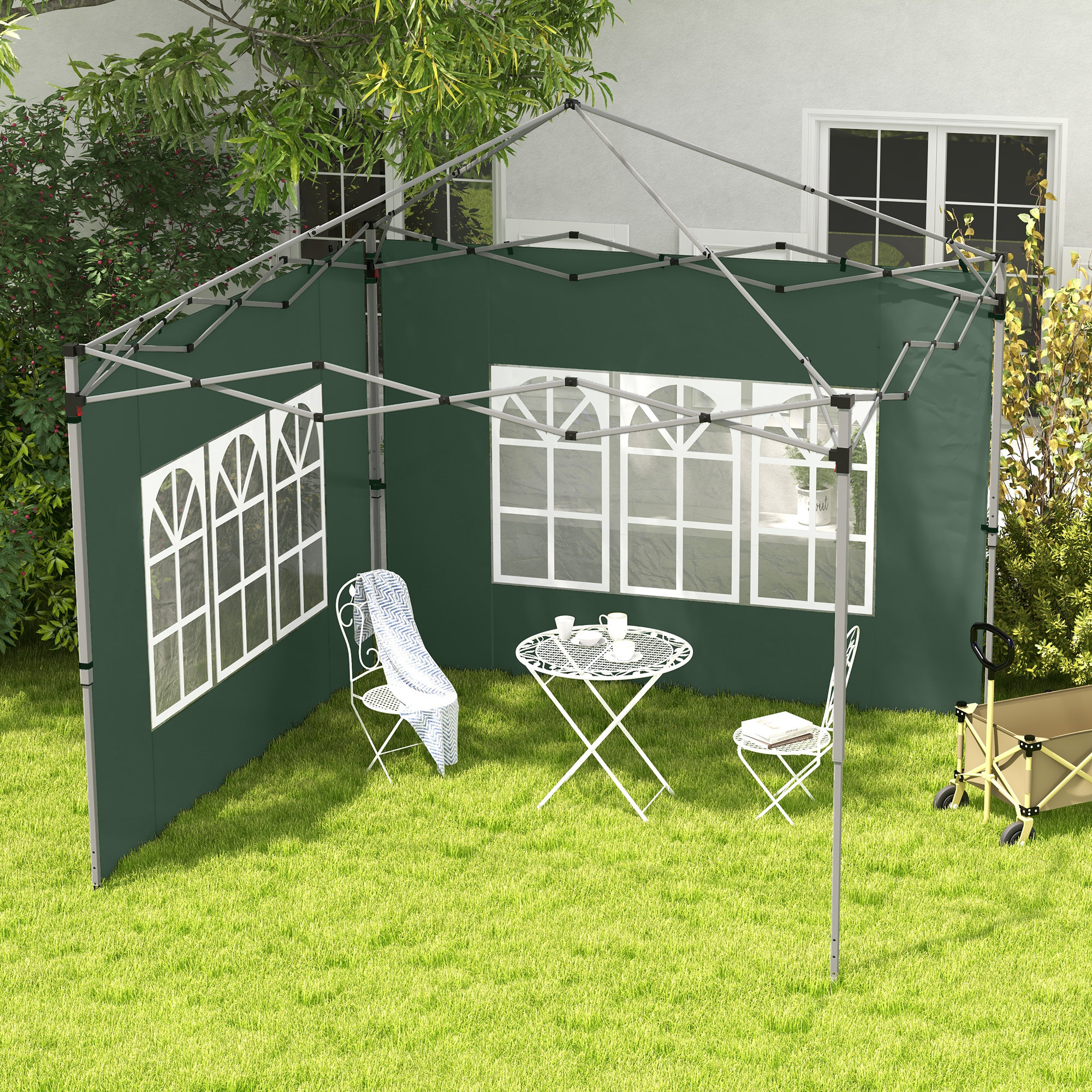 2er-Set Seitenteile für Pavillon 3x3/3x4 m, Seitenwand mit Fenster, wasserdicht Grün