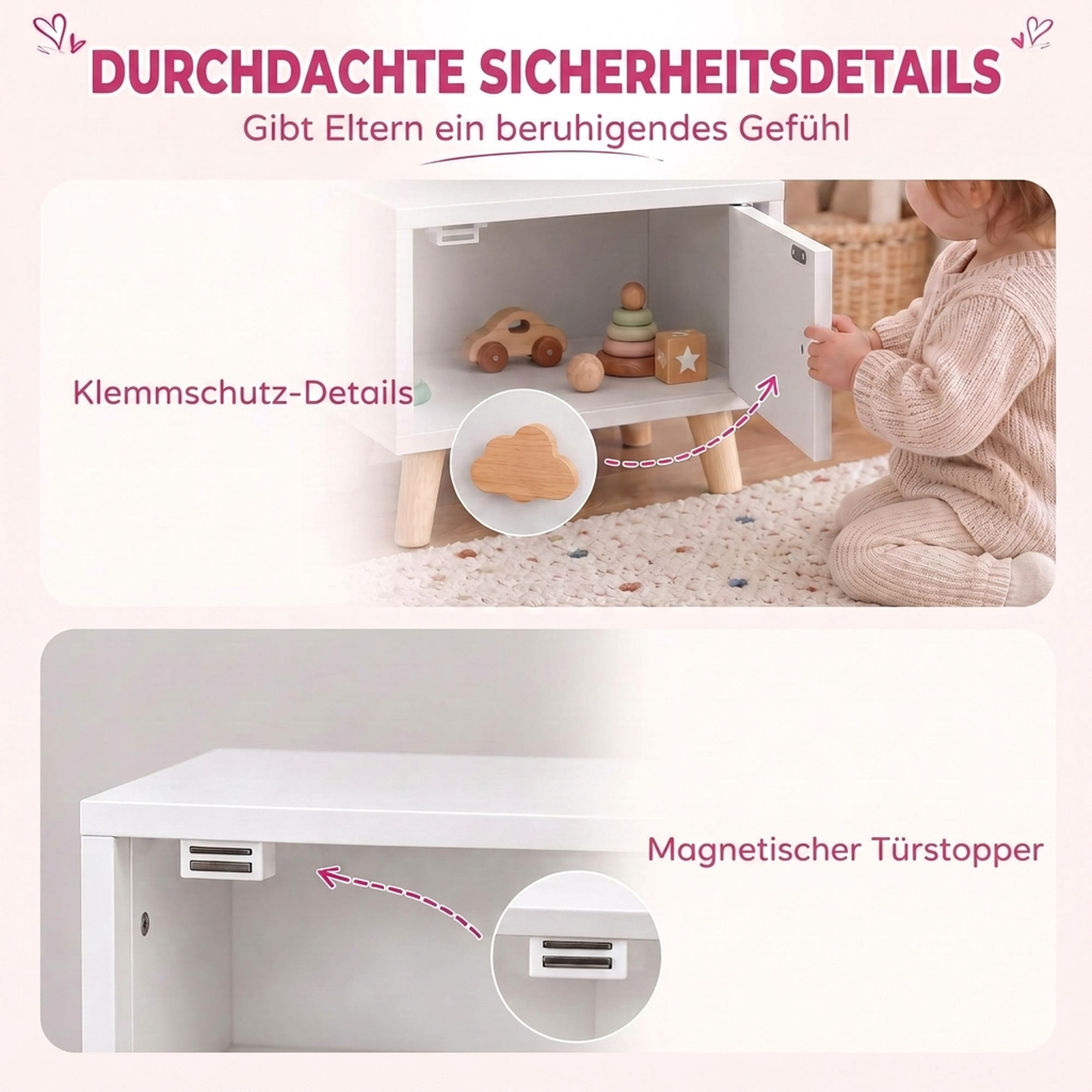 Kinder-Nachttisch aus Holz mit Staufach, Beistelltisch für Schlaf- und Wohnzimmer, Weiß