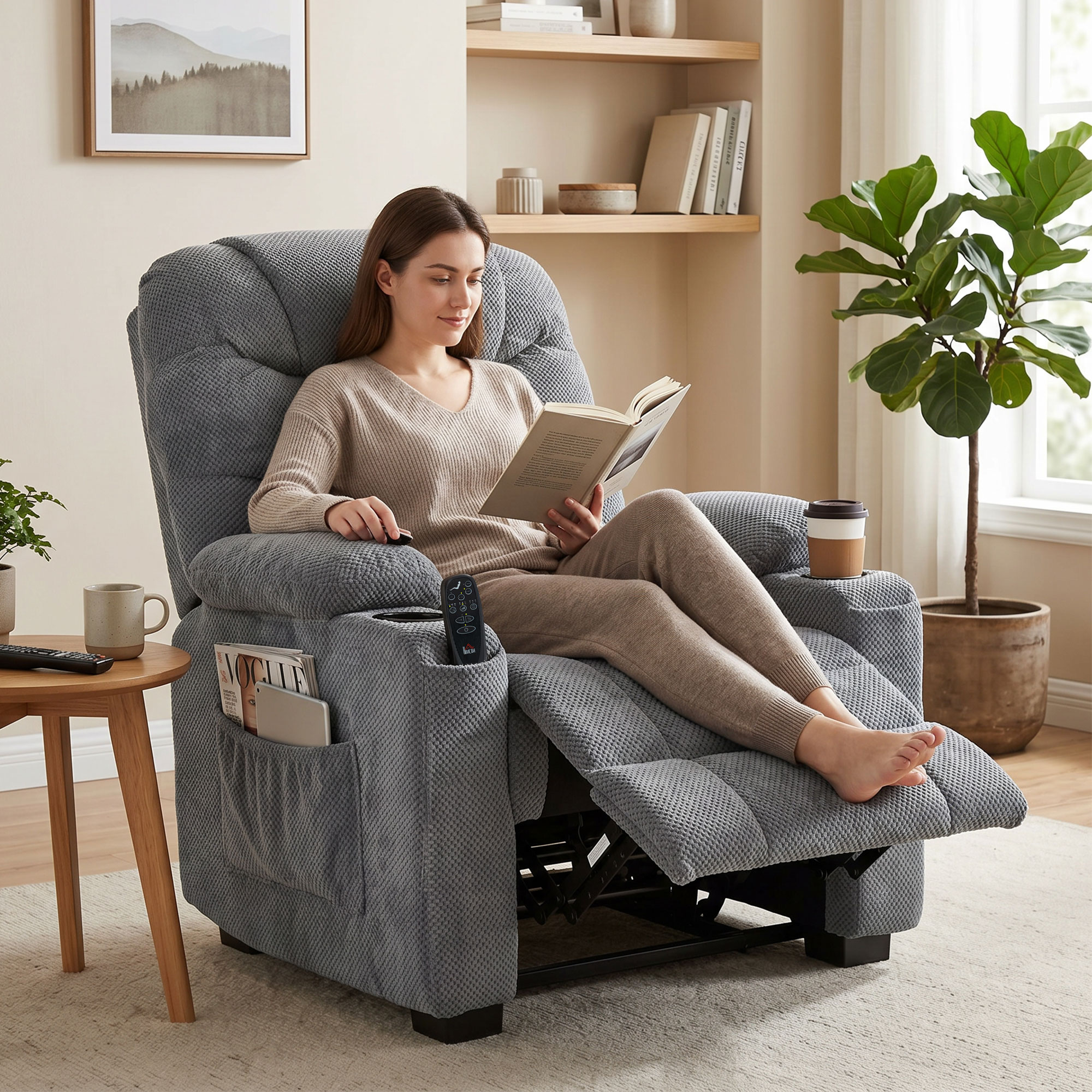 Elektrischer Relaxsessel mit Massage & Wärme, leisem Motor und Memory-Funktion, Dunkelgrau